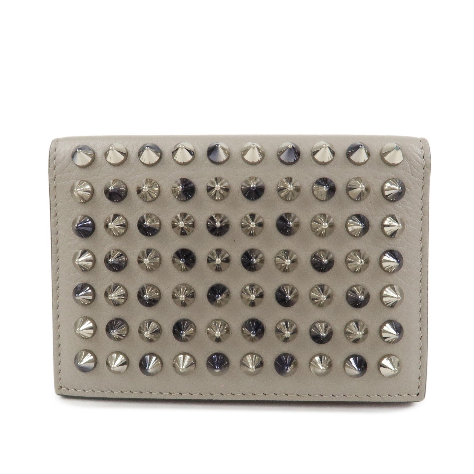 Christian Louboutin Leather Card Case Card Holder Studs Gray