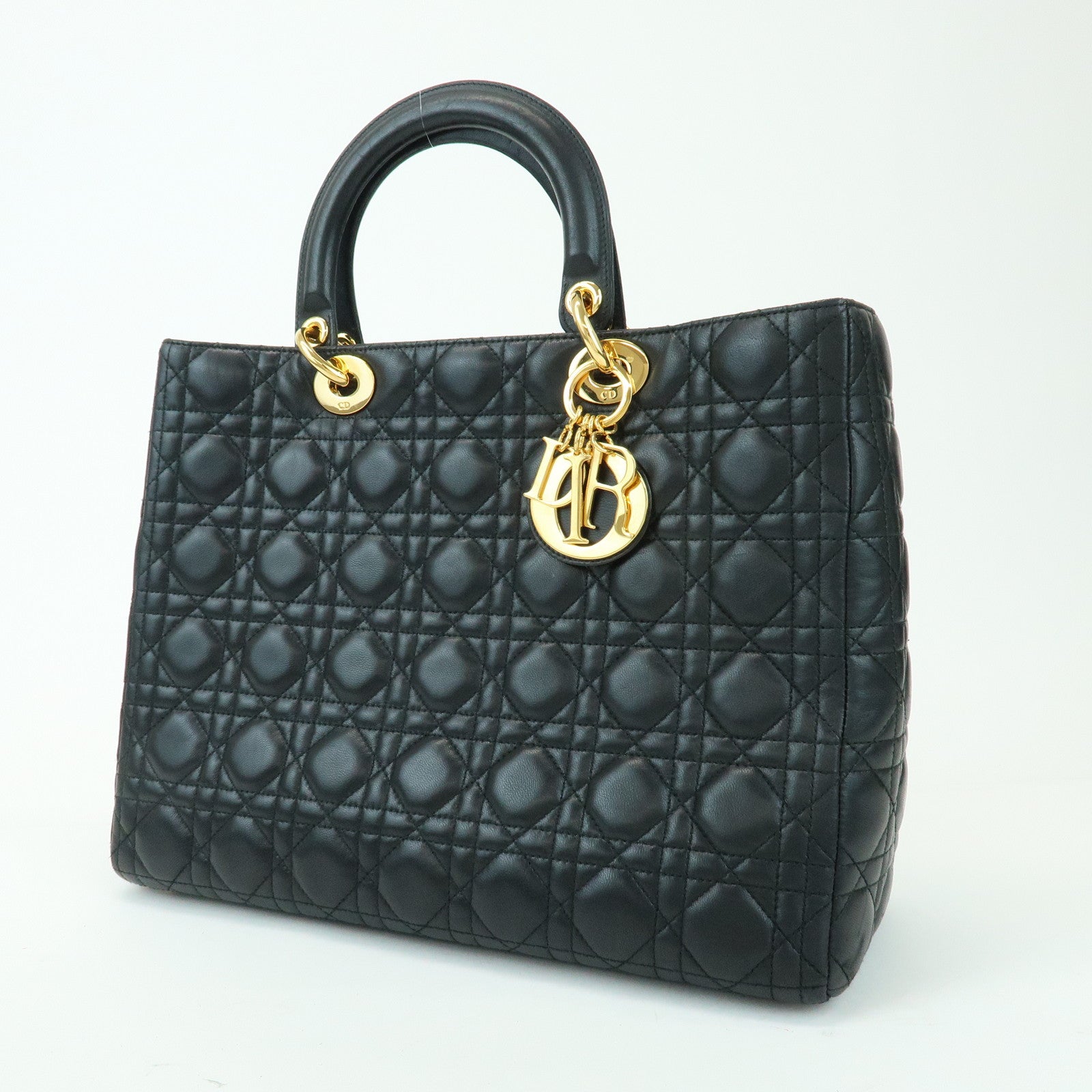 Christian Dior Cannage Lady Dior Leather Large Tote Hand Bag Black