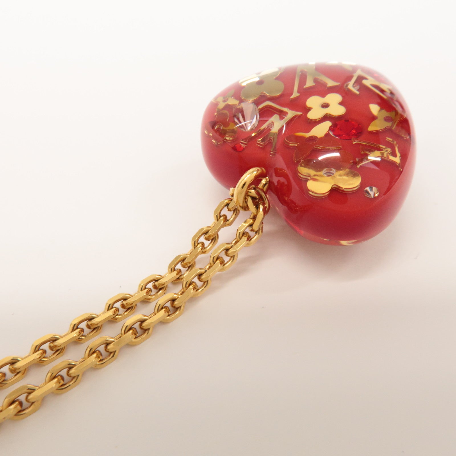 Louis Vuitton Pendentif Coeur Inclusion Necklace Gold Red M66087