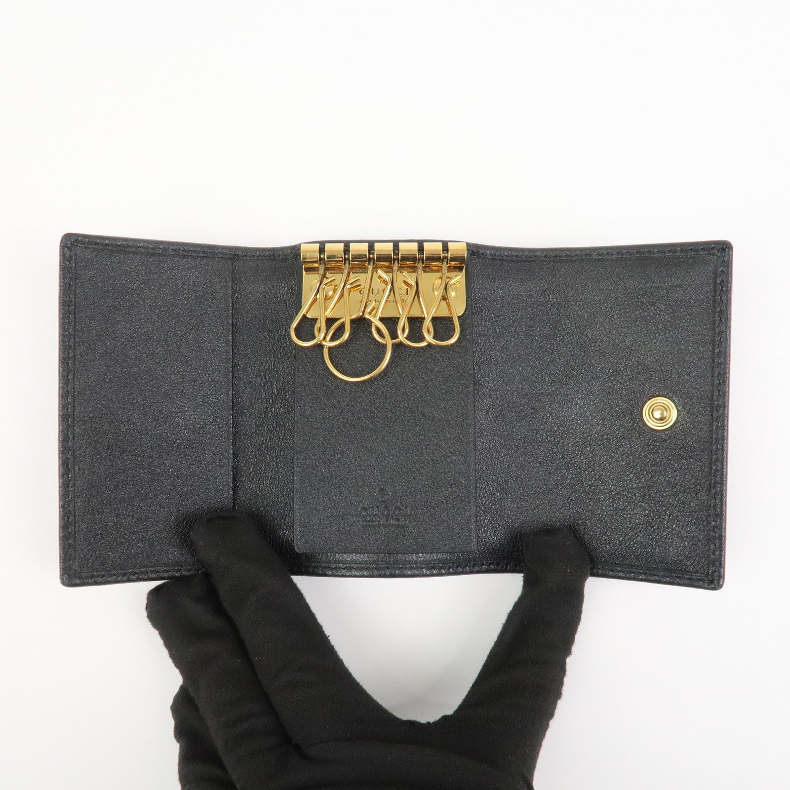 GUCCI GG Marmont Bamboo Leather 6 Key Rings Key Case Black 658636