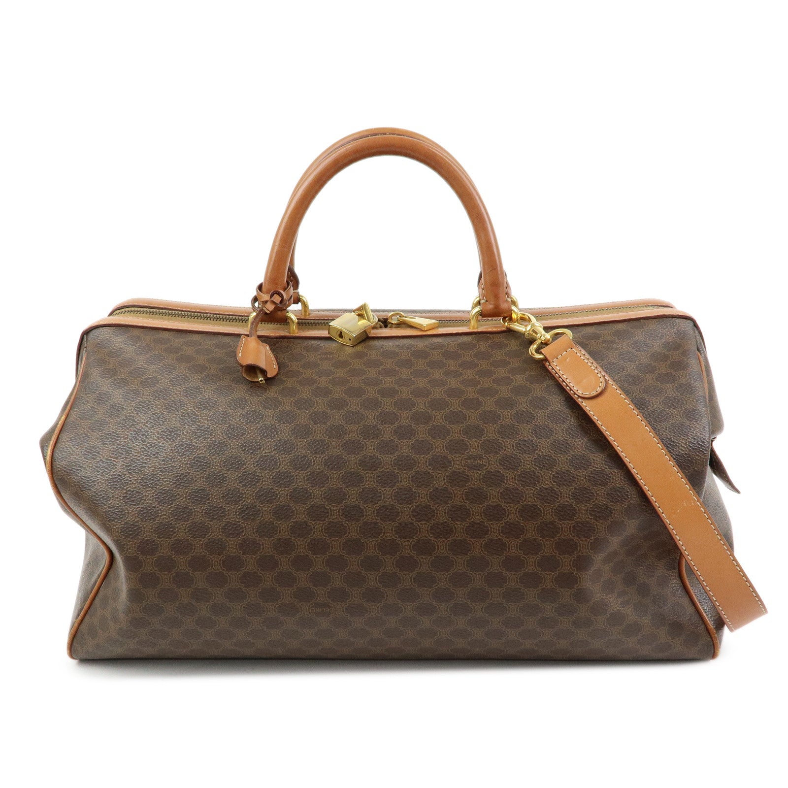 CELINE Macadam PVC Leather 2WAY Bag Boston Bag Shoulder Bag Brown
