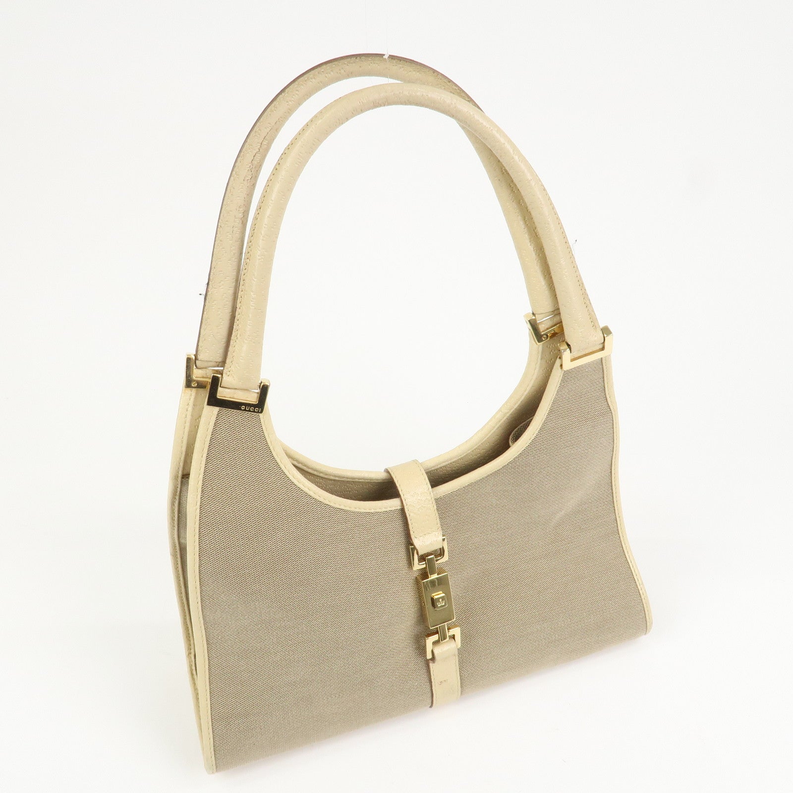 GUCCI Jackie Canvas Leather Shoulder Bag Hand Bag Beige 002.1067