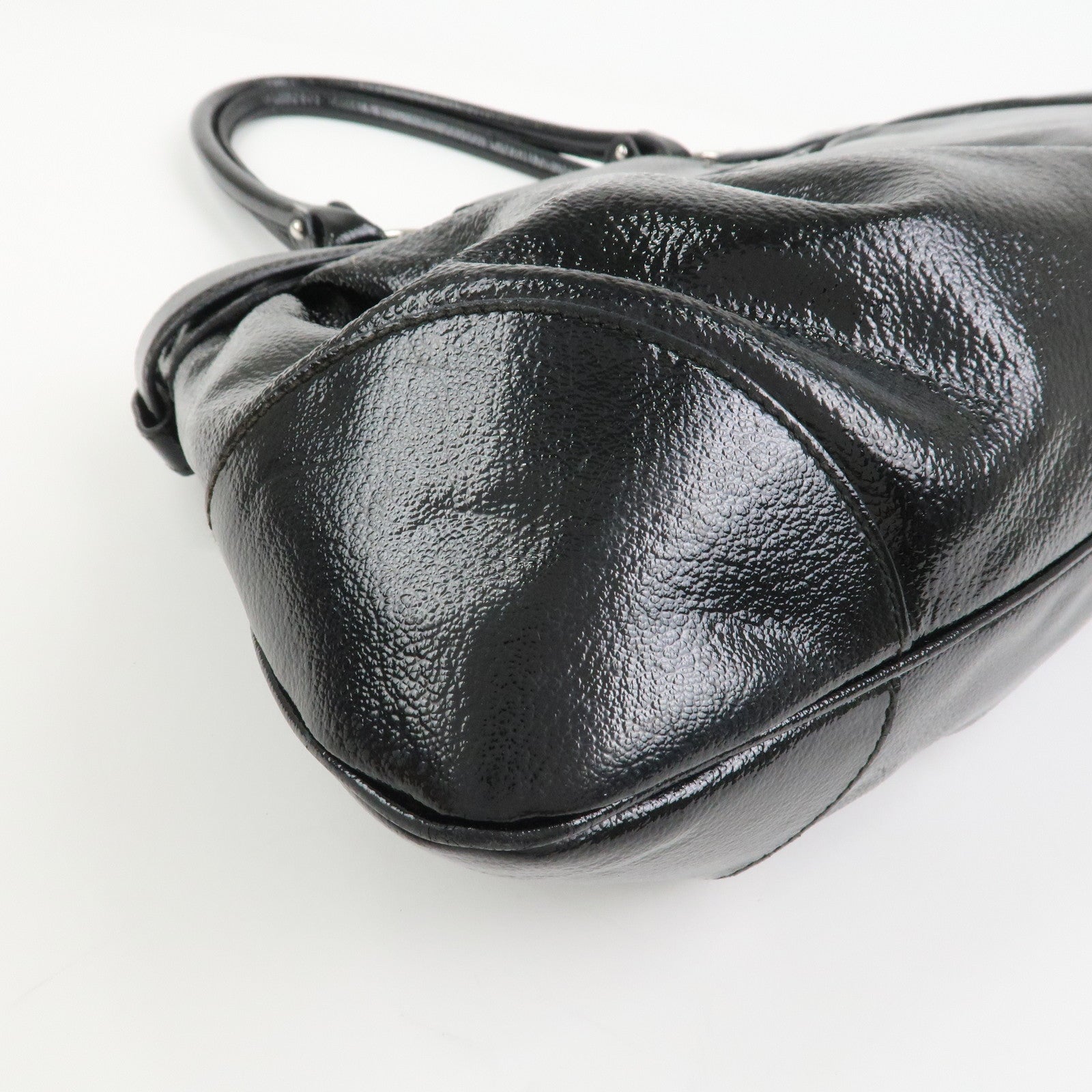 Ferragamo Gancini Patent Leather Hand Bag Shoulder Bag Black