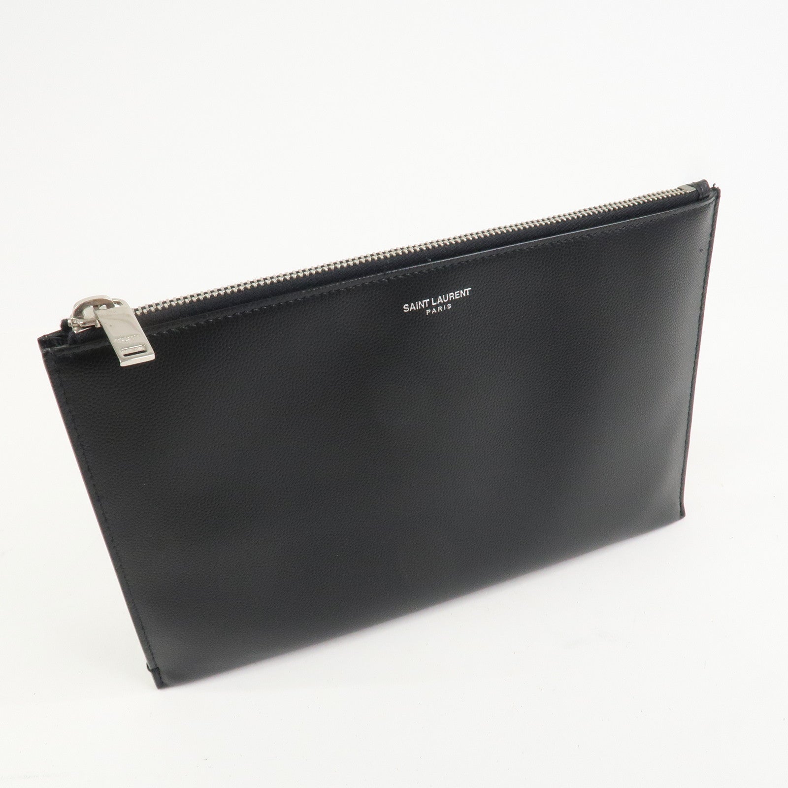 SAINT LAURENT PARIS Logo Leather Clutch Bag Black