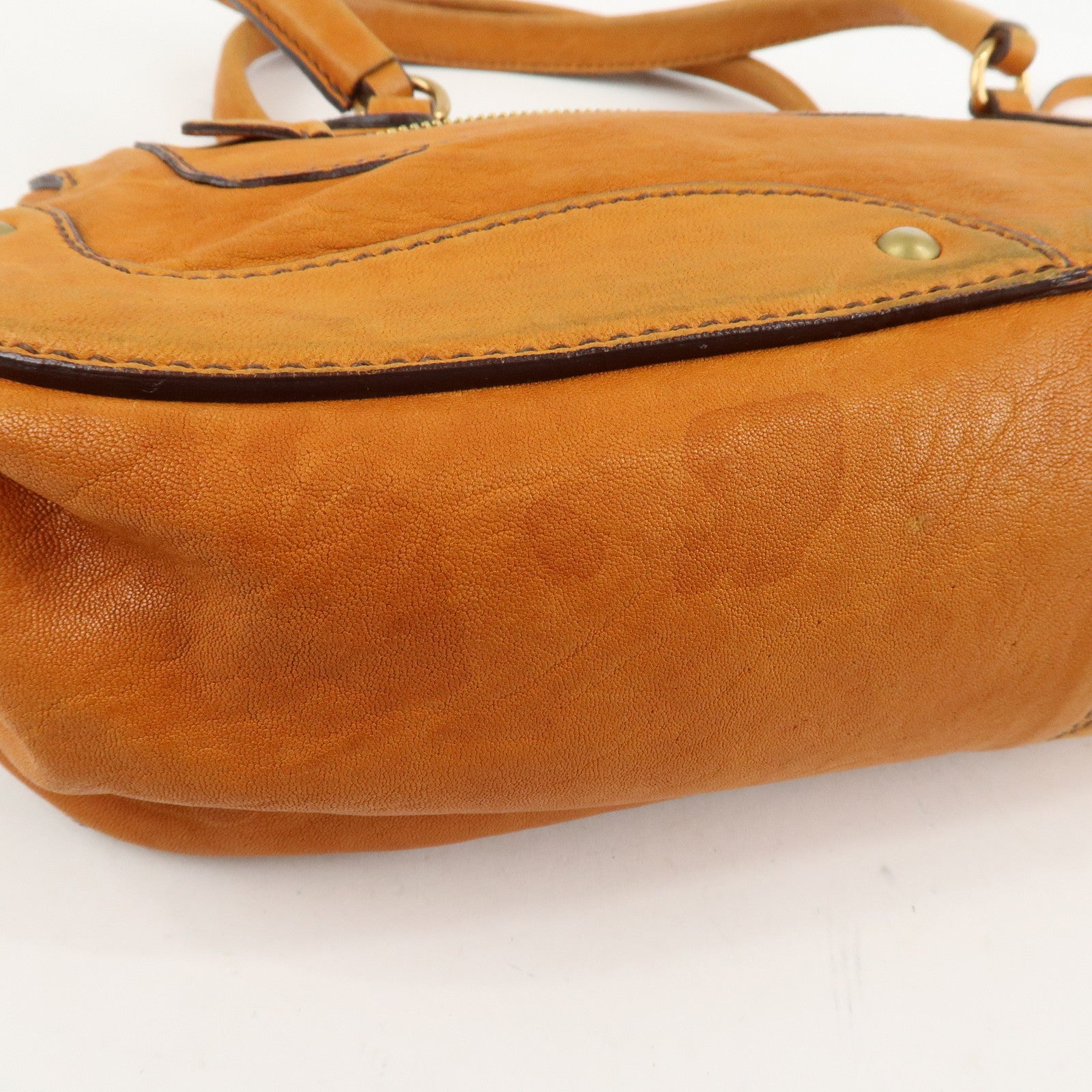 MIUMIU Logo Leather Shoulder Bag Boston Bag Hand Bag Gold HDW Brown Used