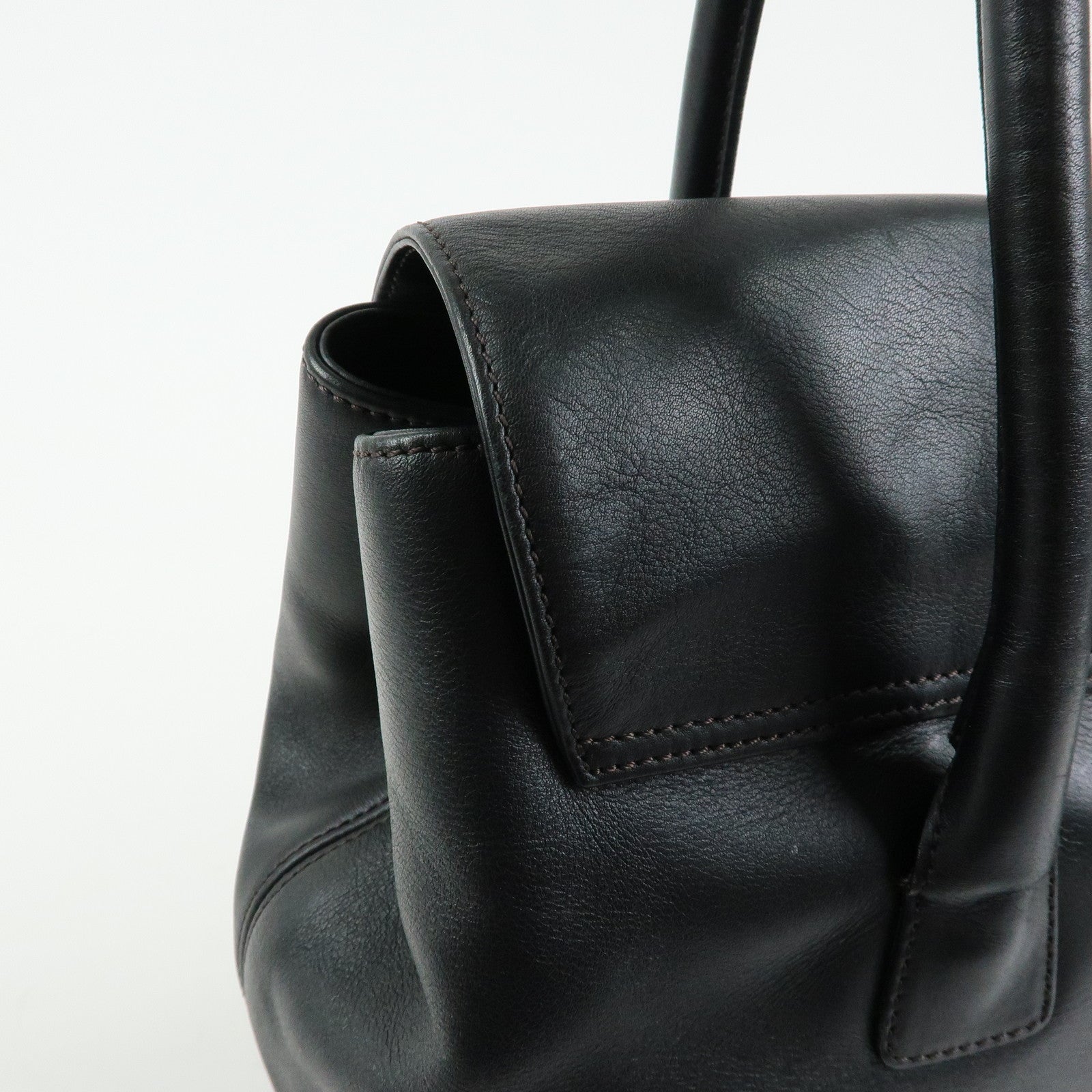 CHANEL COCO Mark Calf Leather Boston Bag Hand Bag Black