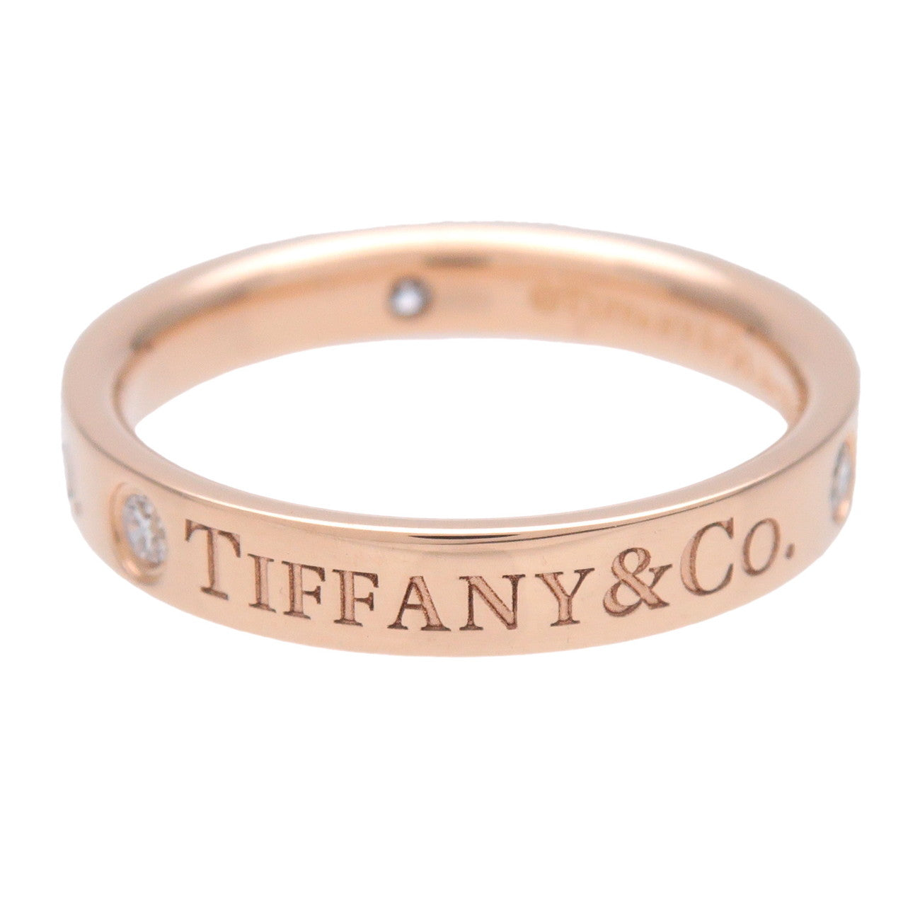 Tiffany & Co Flat Band Ring 3P Diamond K18 Rose Gold US4.5 EU48