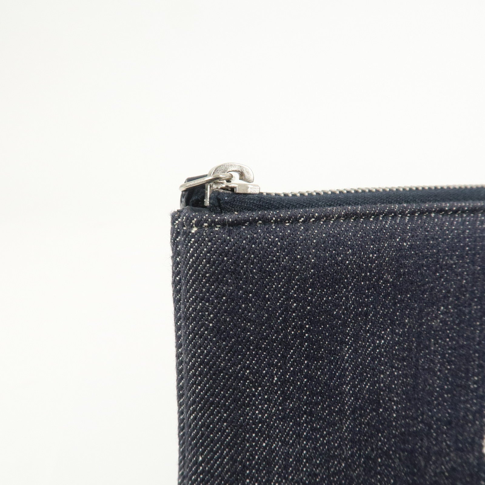 CHANEL Deauville Canvas Denim Clutch Bag Pouch Denim A80802