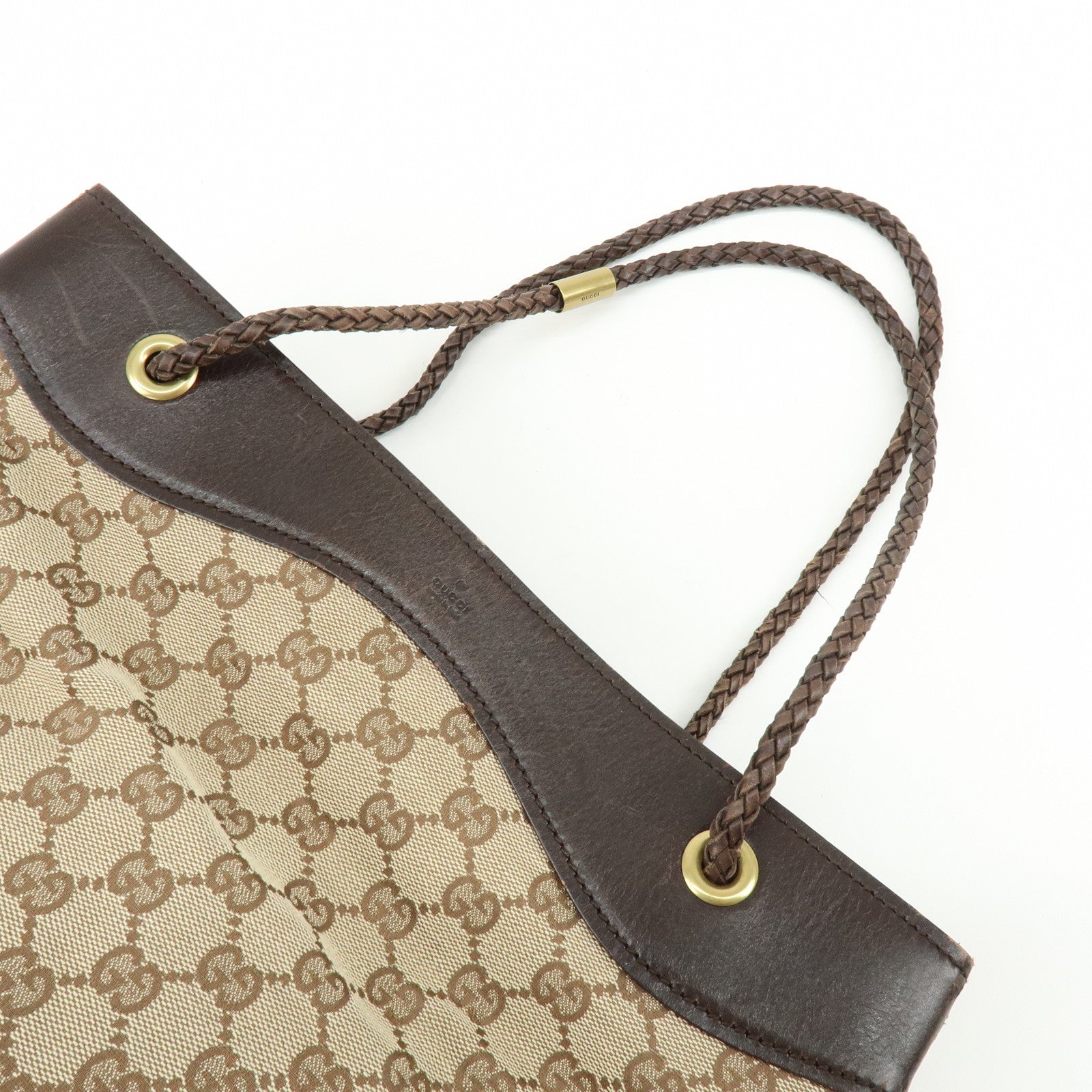 GUCCI GG Canvas Leather Tote Bag Shoulder Bag Brown 109141