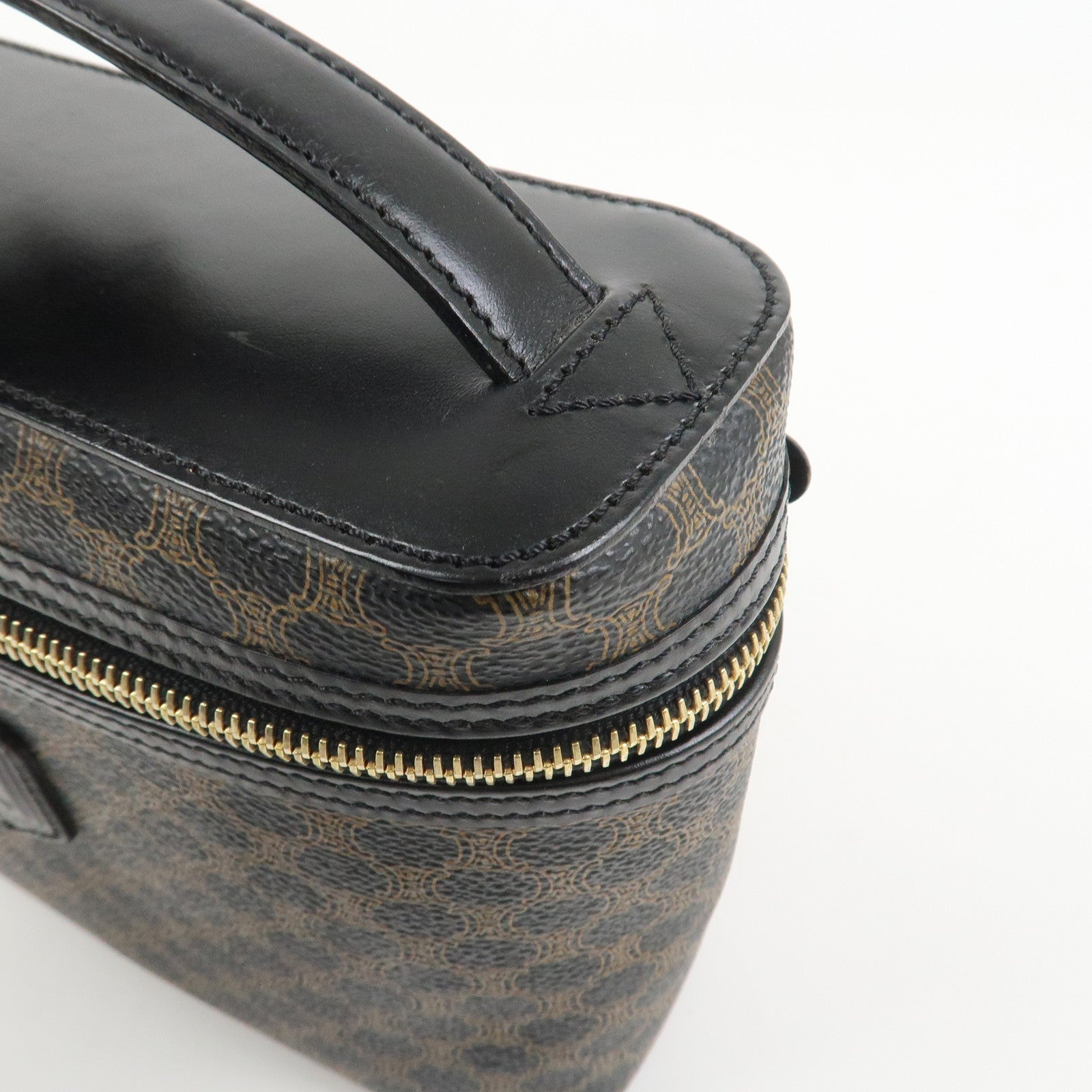 CELINE Macadam PVC Coating Canvas Leather Vanity Bag Hand Bag Black