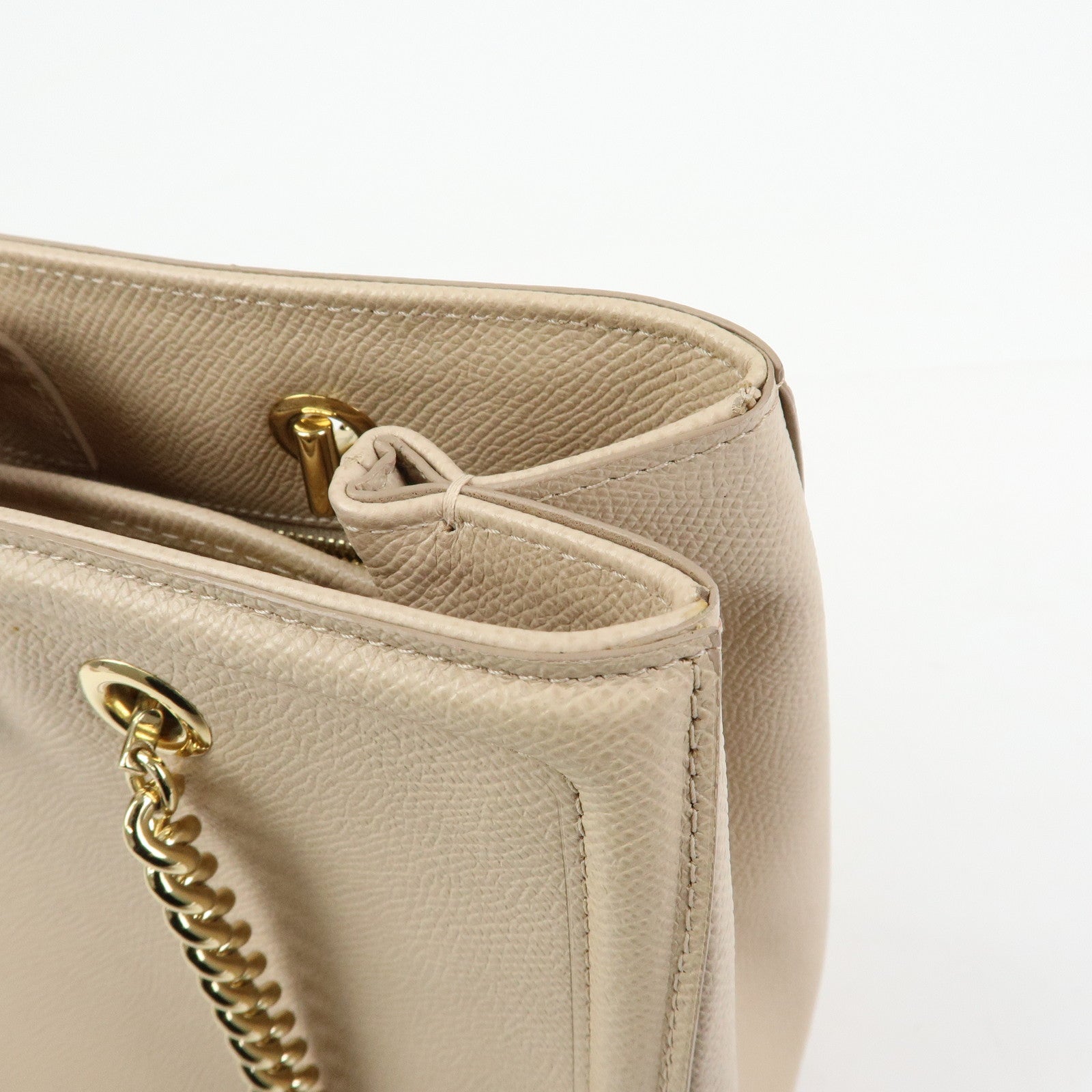 Ferragamo Vara Ribbon Leather Tote Bag Hand Bag Pink Beige