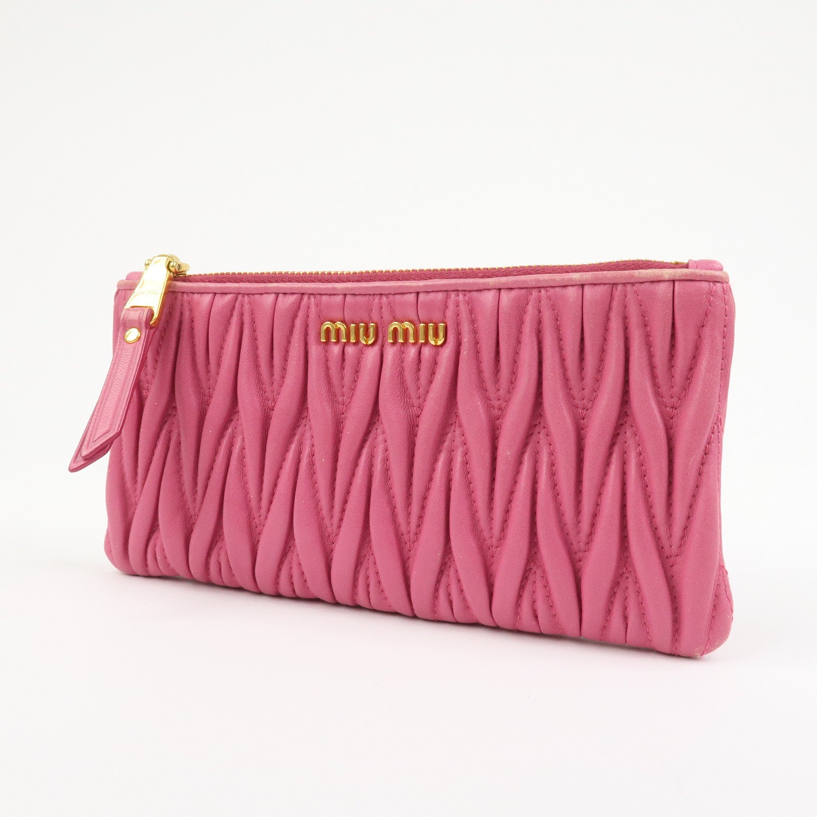MIU MIU Matelasse Logo Leather Cosmetic Accessory Pouch Pink 5MB003