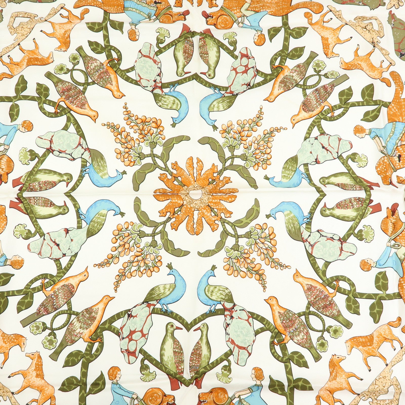 HERMES Carre 90 Silk 100% Scarf EARLY AMERICA Blue
