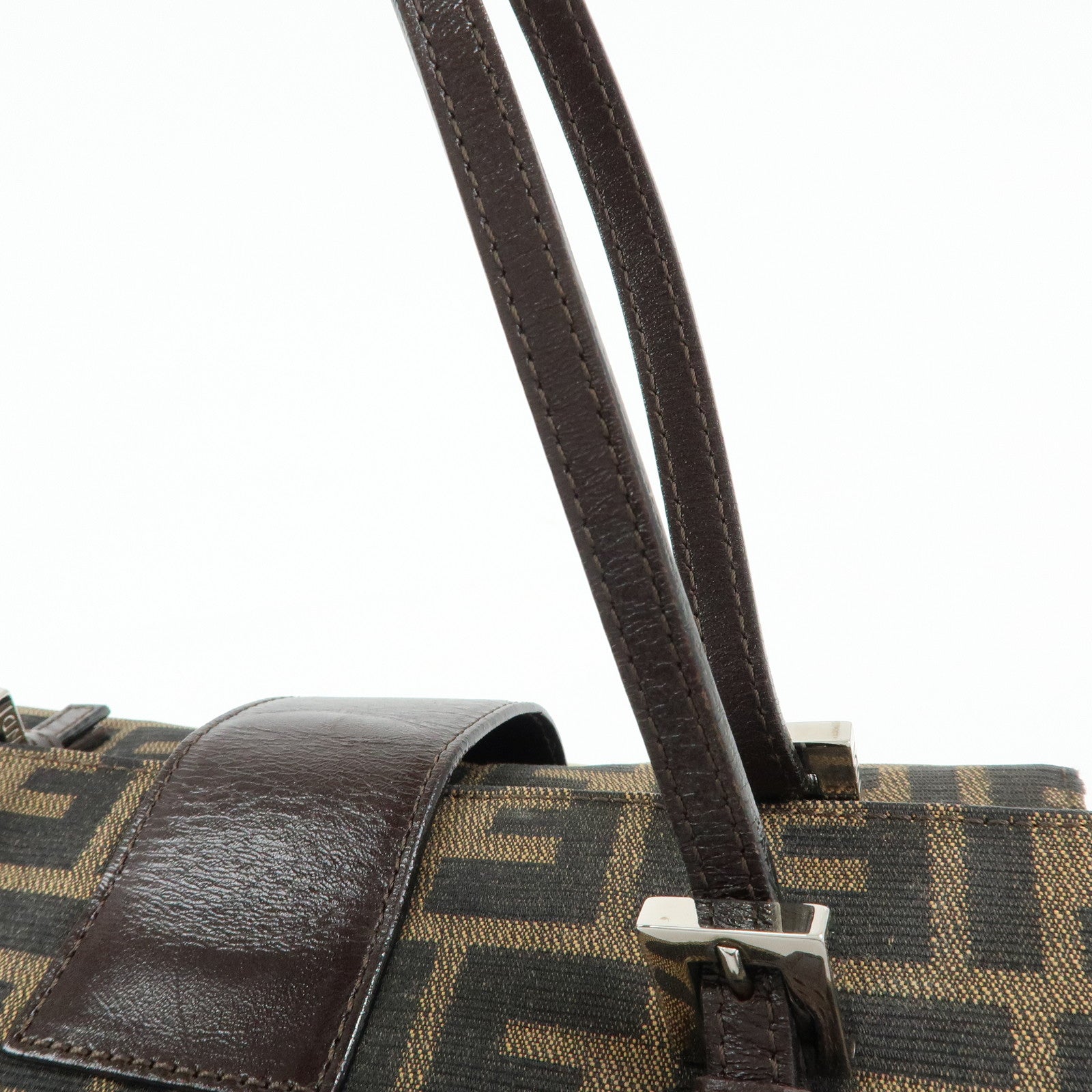 FENDI ZUCCA Canvas Leather Hand Bag Shoulder Bag Brown
