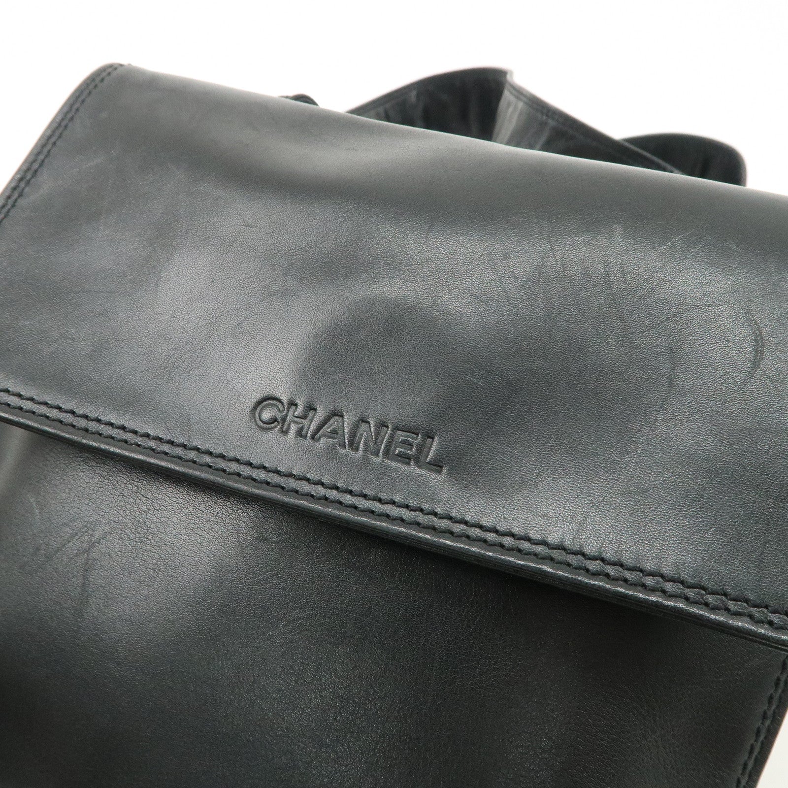 CHANEL Leather Shoulder Bag Crossbody Bag Black