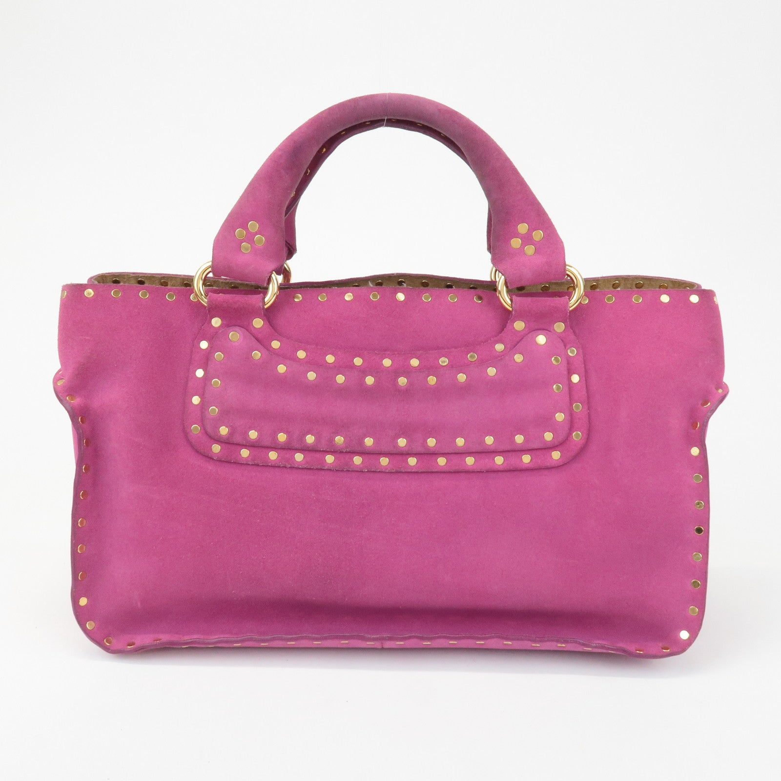 CELINE Suede Leather Studs Buggy Bag Hand Bag Pink Gold