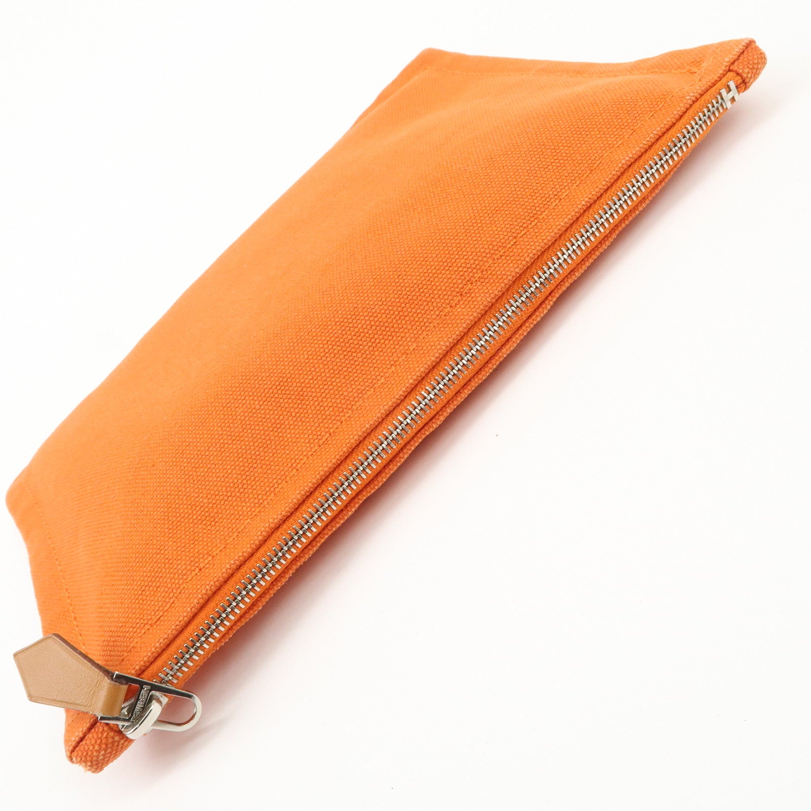 HERMES Set of 2 Canvas Leather Pouch Cosmetic Pouch Orange Red Used