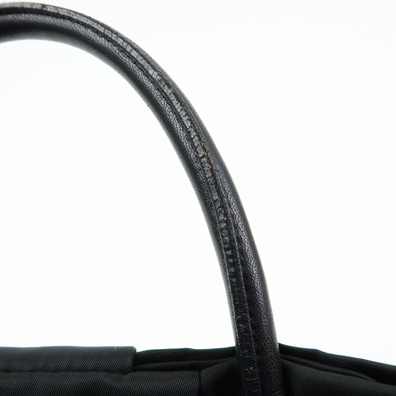 PRADA Nylon Leather Ribbon Hand Bag Tote Bag Black BN1601