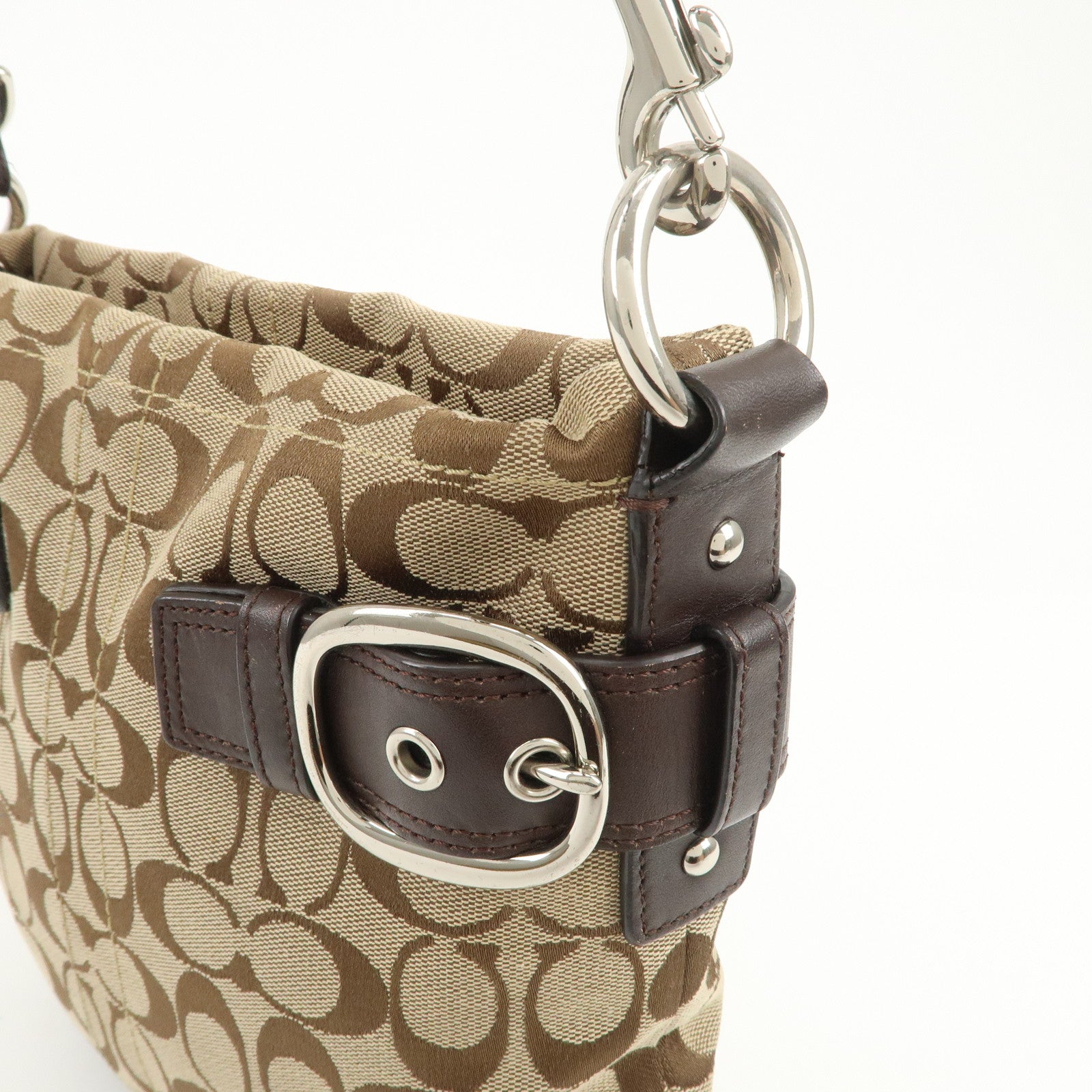 COACH Signature Canvas Leather Shoulder Bag Crossbody Bag Beige