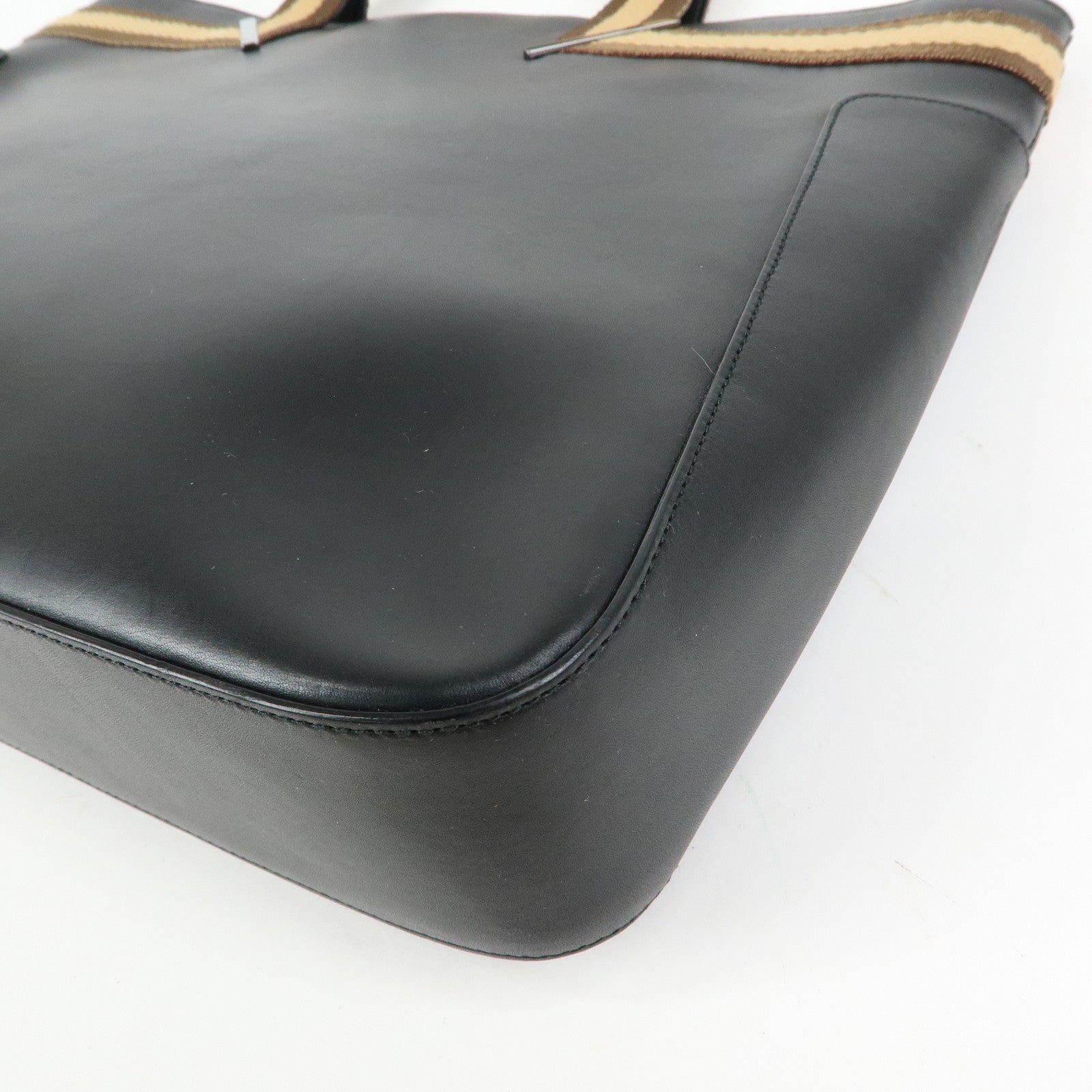 GUCCI Sherry Leather Tote Bag Hand Bag Black Brown 002.1134