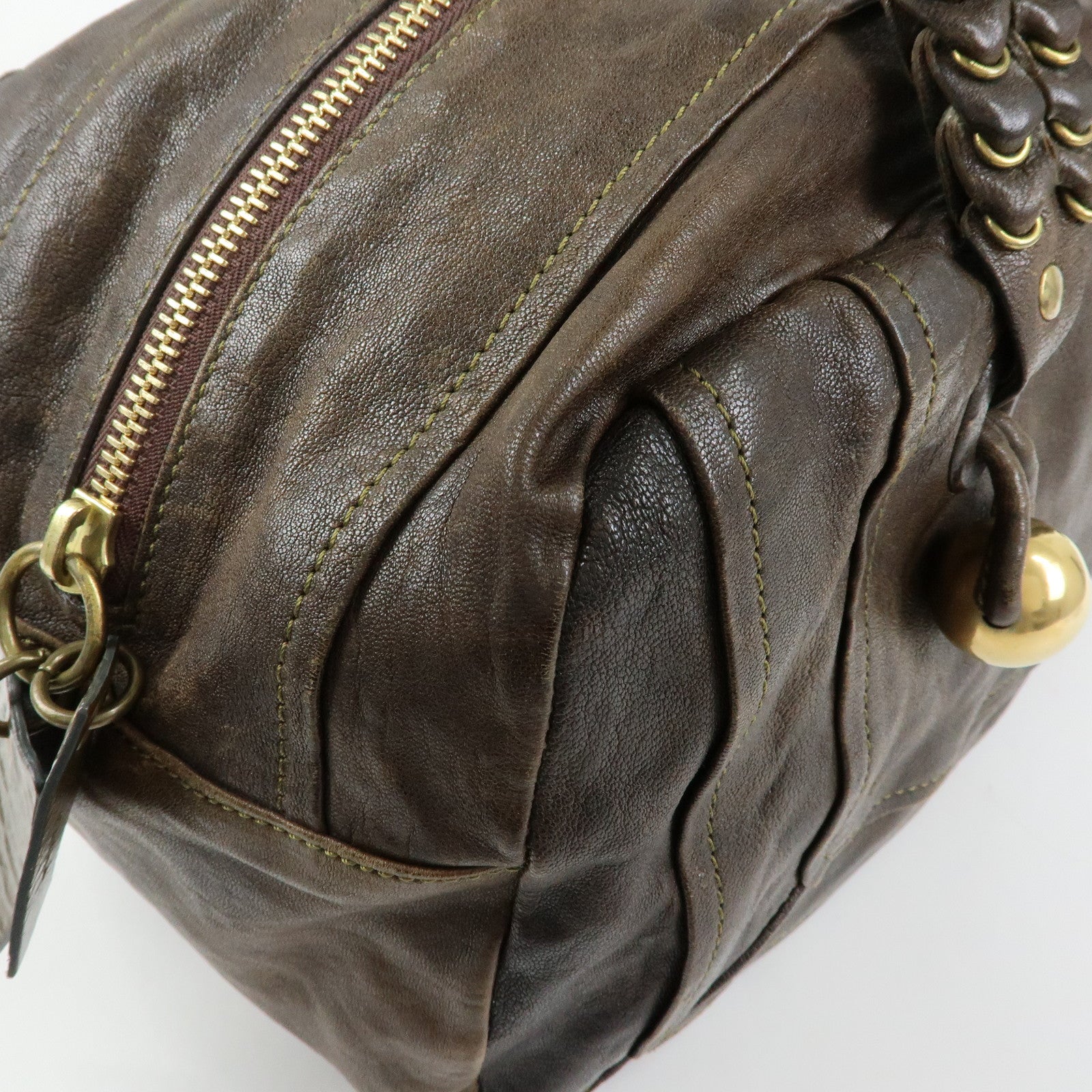 Chloe Leather Patent Leather Boston Bag Shoulder Bag Dark Brown
