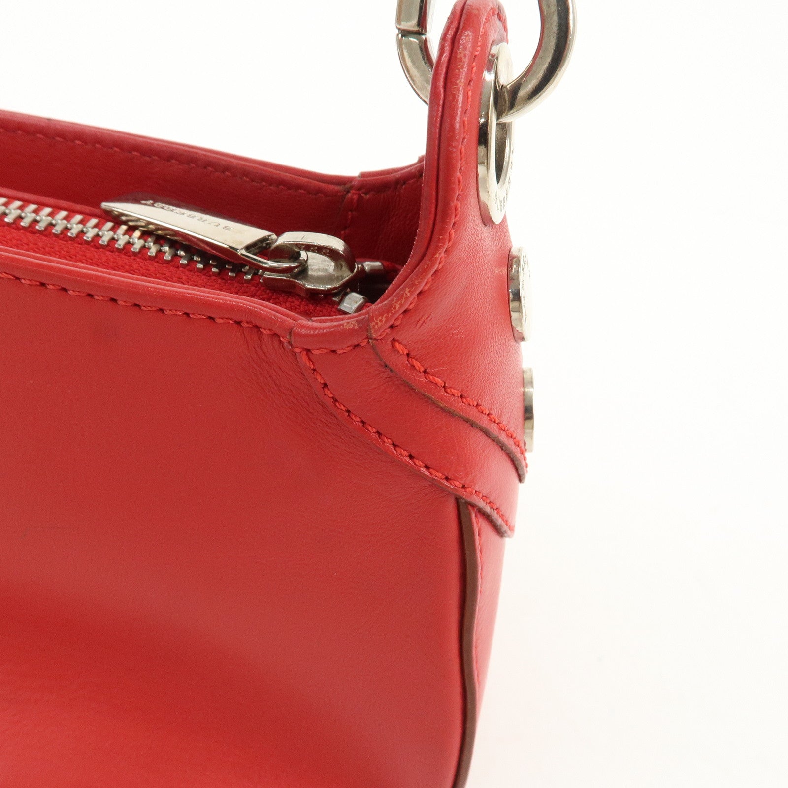 BURBERRY Logo Leather Shoulder Bag Mini Hand Bag Red Used