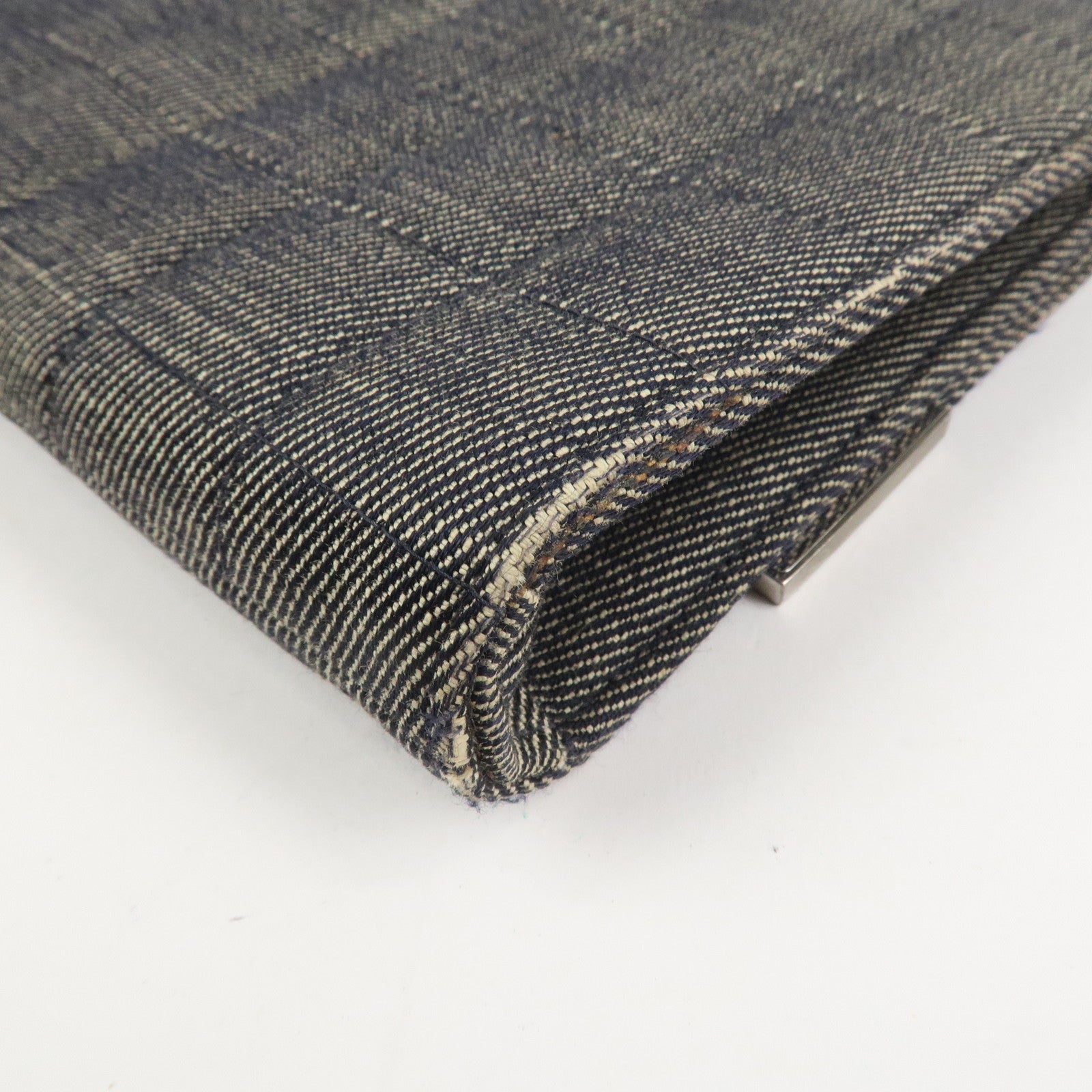 CHANEL Chocolate Bar Denim Leather Chain Shoulder Hand Bag Black