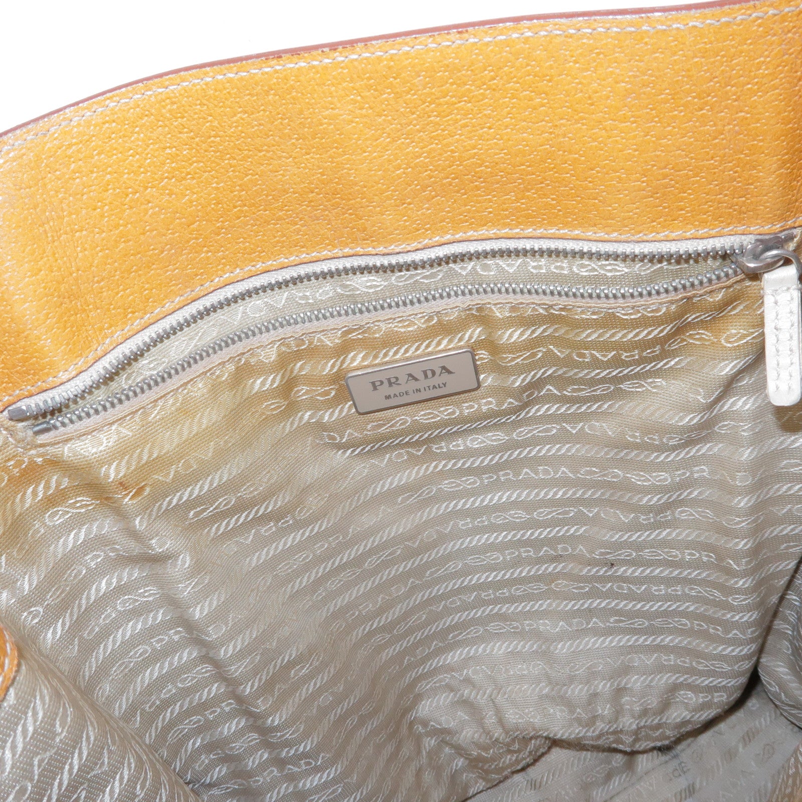 PRADA Triangle Logo Leather Tote Bag Shoulder Bag Light Brown