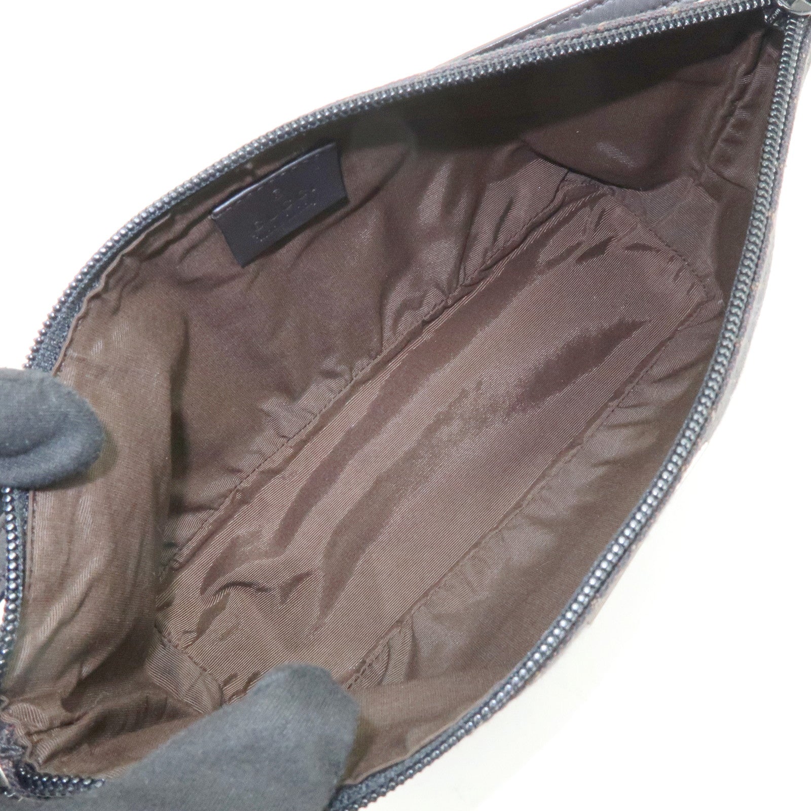 GUCCI Boat Bag GG Canvas Accessory Pouch Hand Bag Brown 07198