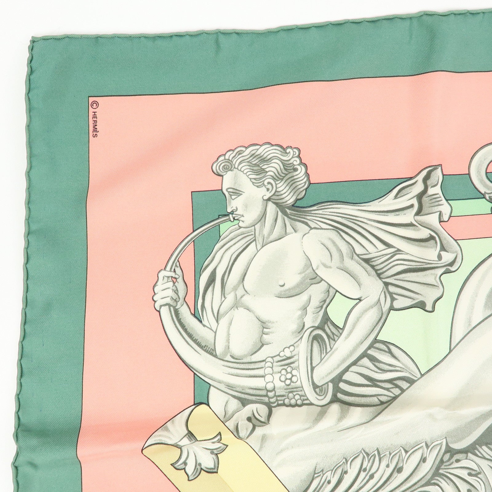 HERMES Carre 90 Silk 100% Scarf Sailing Age Sailing Ship Angel