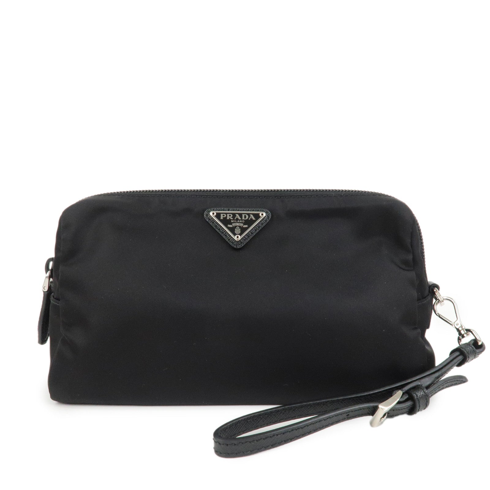 PRADA Logo Nylon Leather Pouch Cosmetic Pouch Black 1NE693