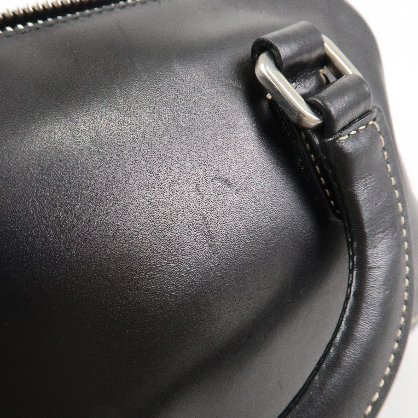 PRADA Leather Mini Boston Bag Hand Bag Black Used