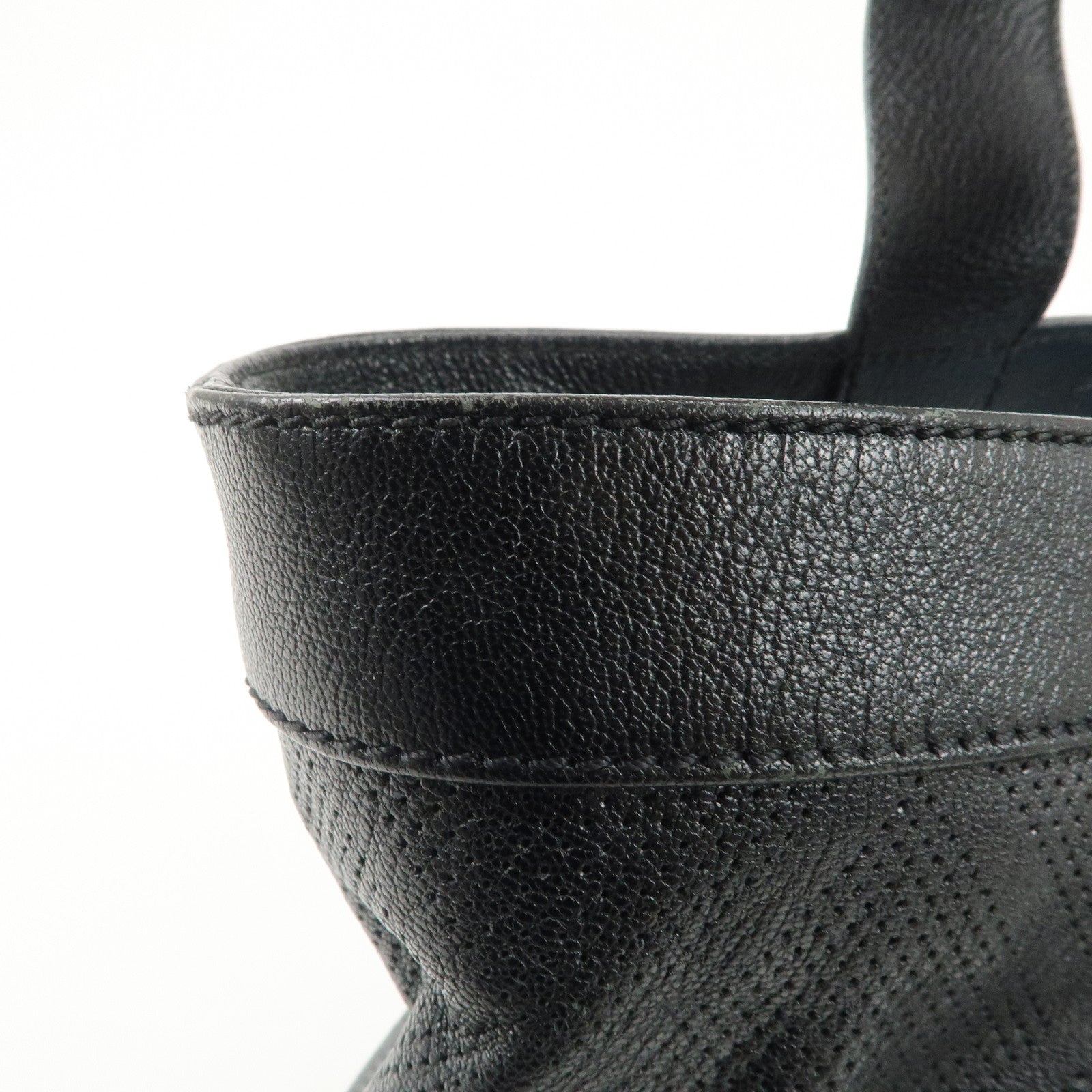 CHANEL COCO Mark Calf Leather Punching Tote Bag Black A33936 Used