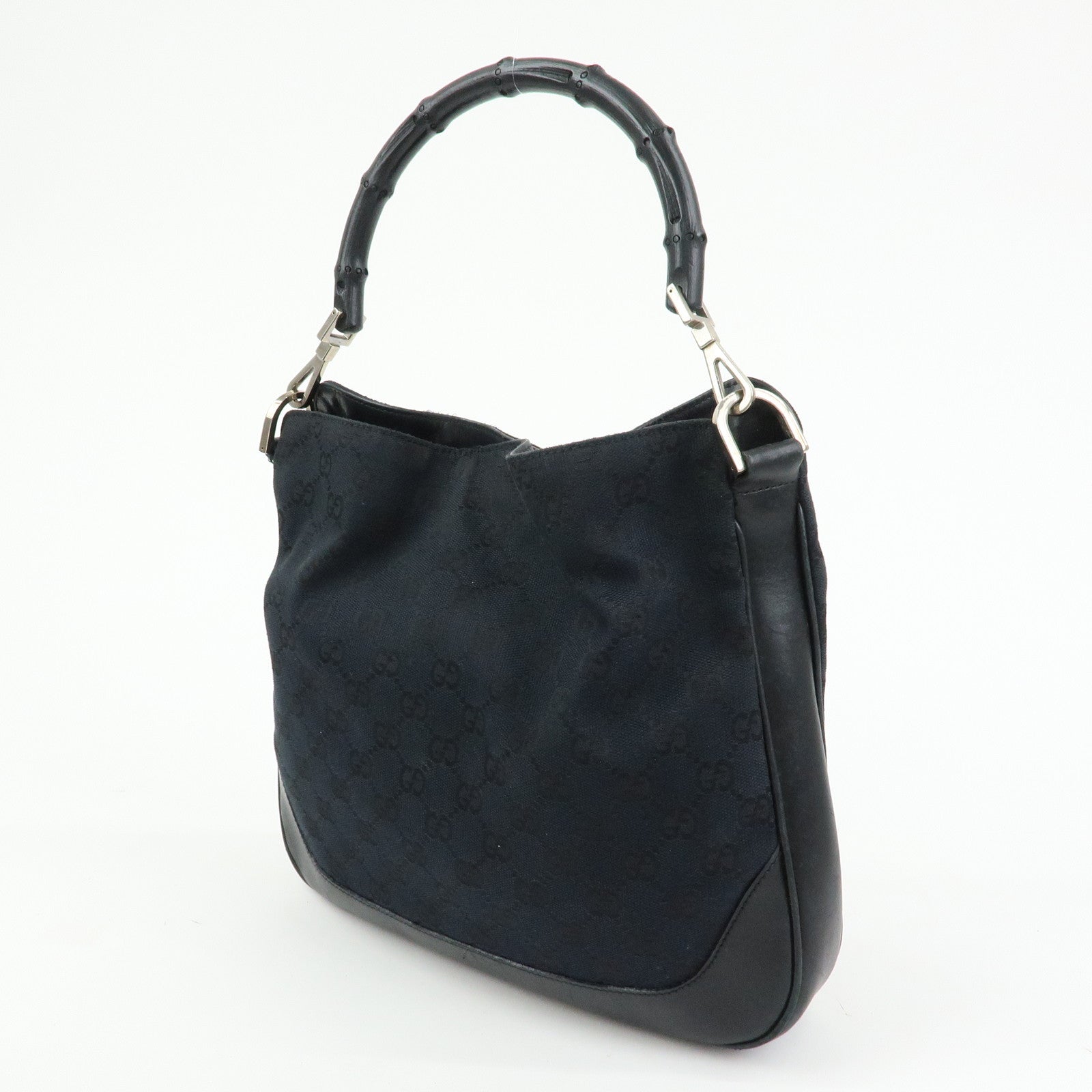 GUCCI Bamboo GG Canvas Leather Shoulder Bag Black 001・4095・001553