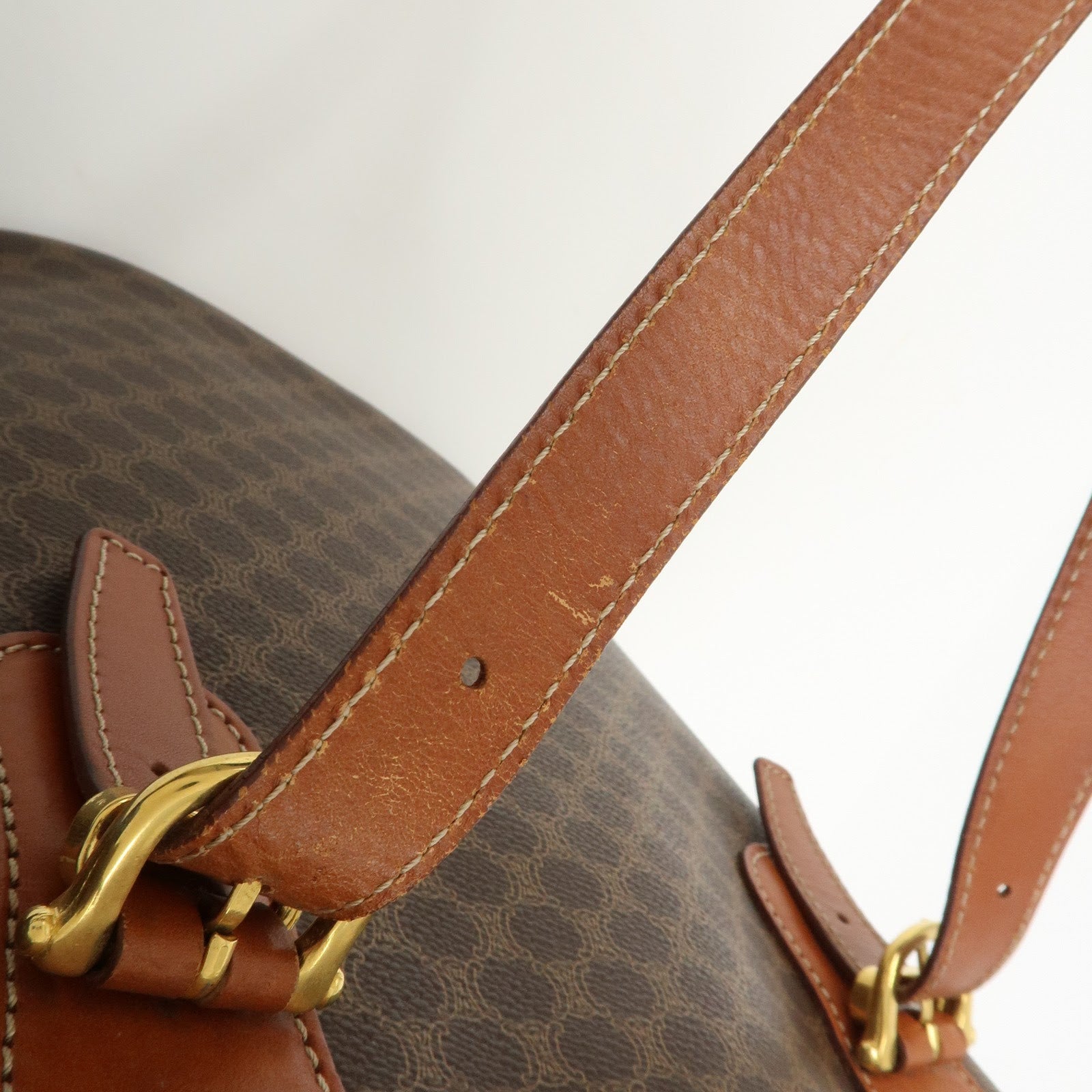 CELINE Macadam PVC Leather Tote Bag Hand Bag Shoulder Bag Brown