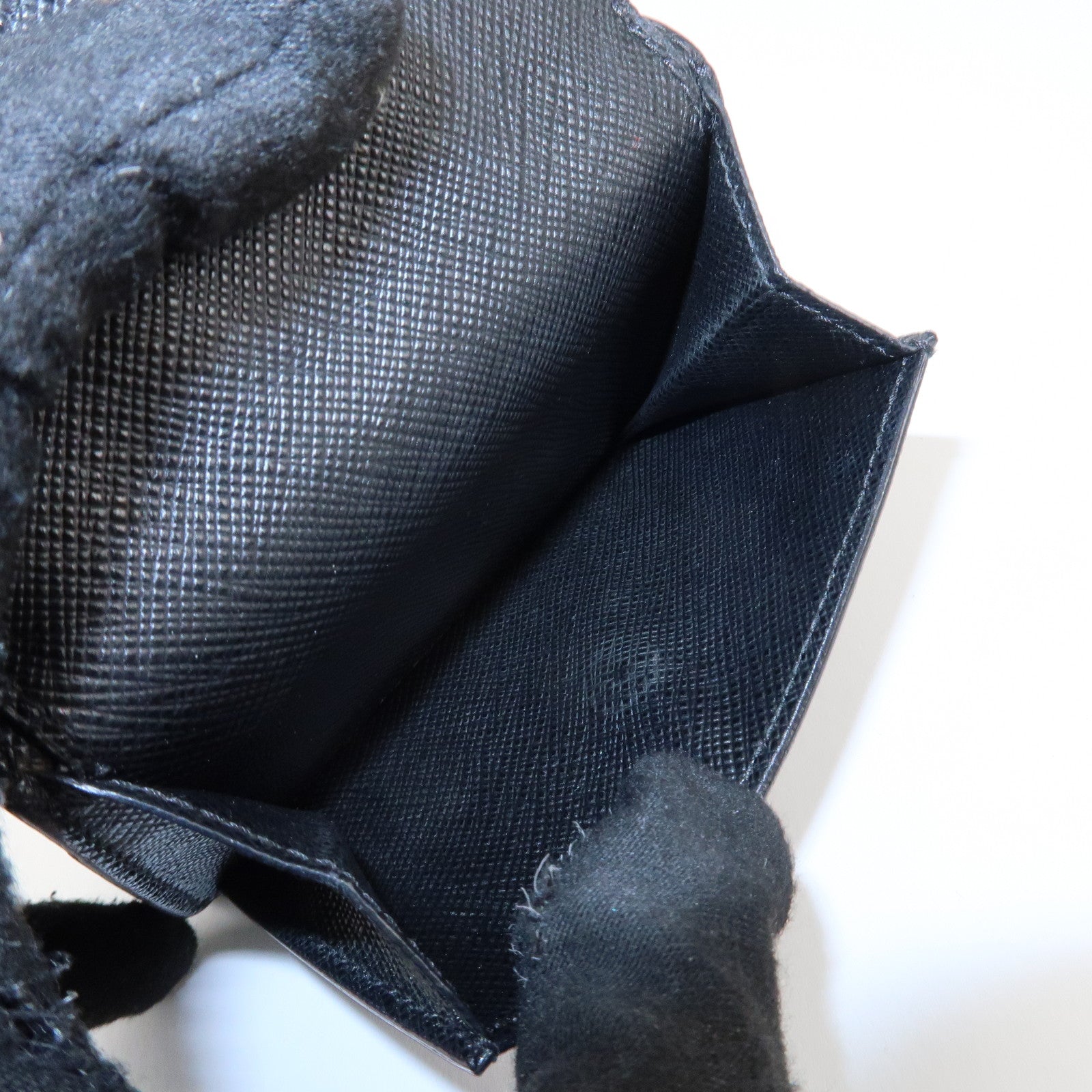 PRADA Saffiano Leather Tri-fold Wallet Black Gold Hardware 1MH021 Used