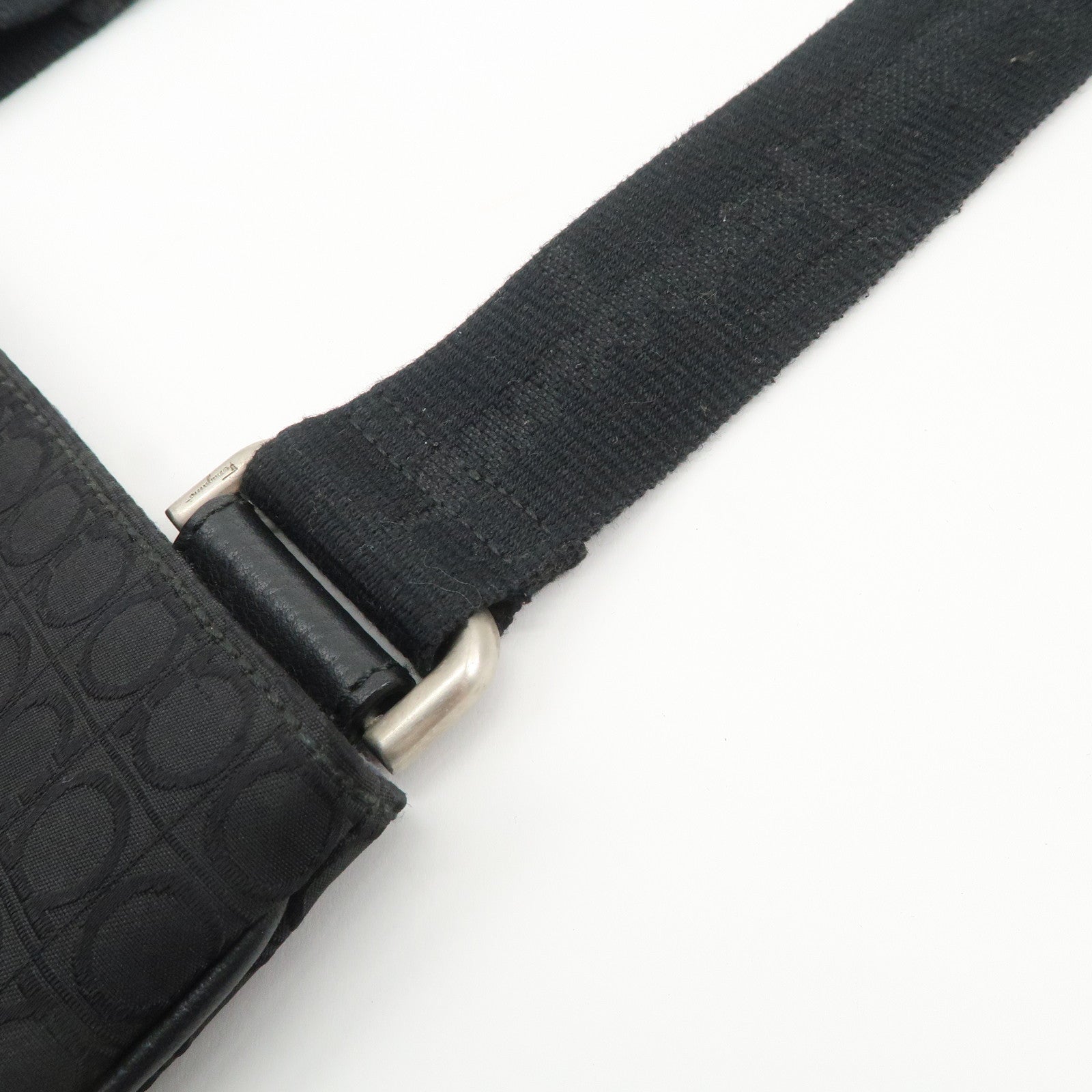 Ferragamo Gancini Canvas Shoulder Bag Black Silver HDW