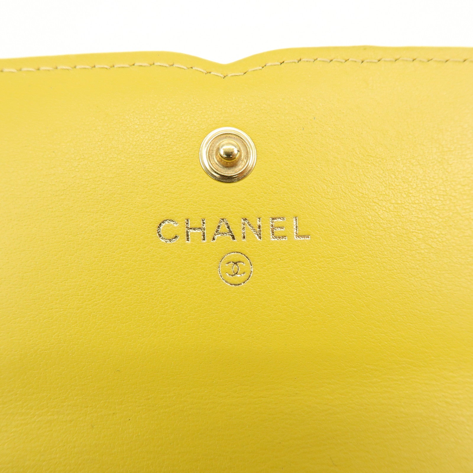 CHANEL CC Filigree Caviarskin Leather Long Wallet Yellow A84448