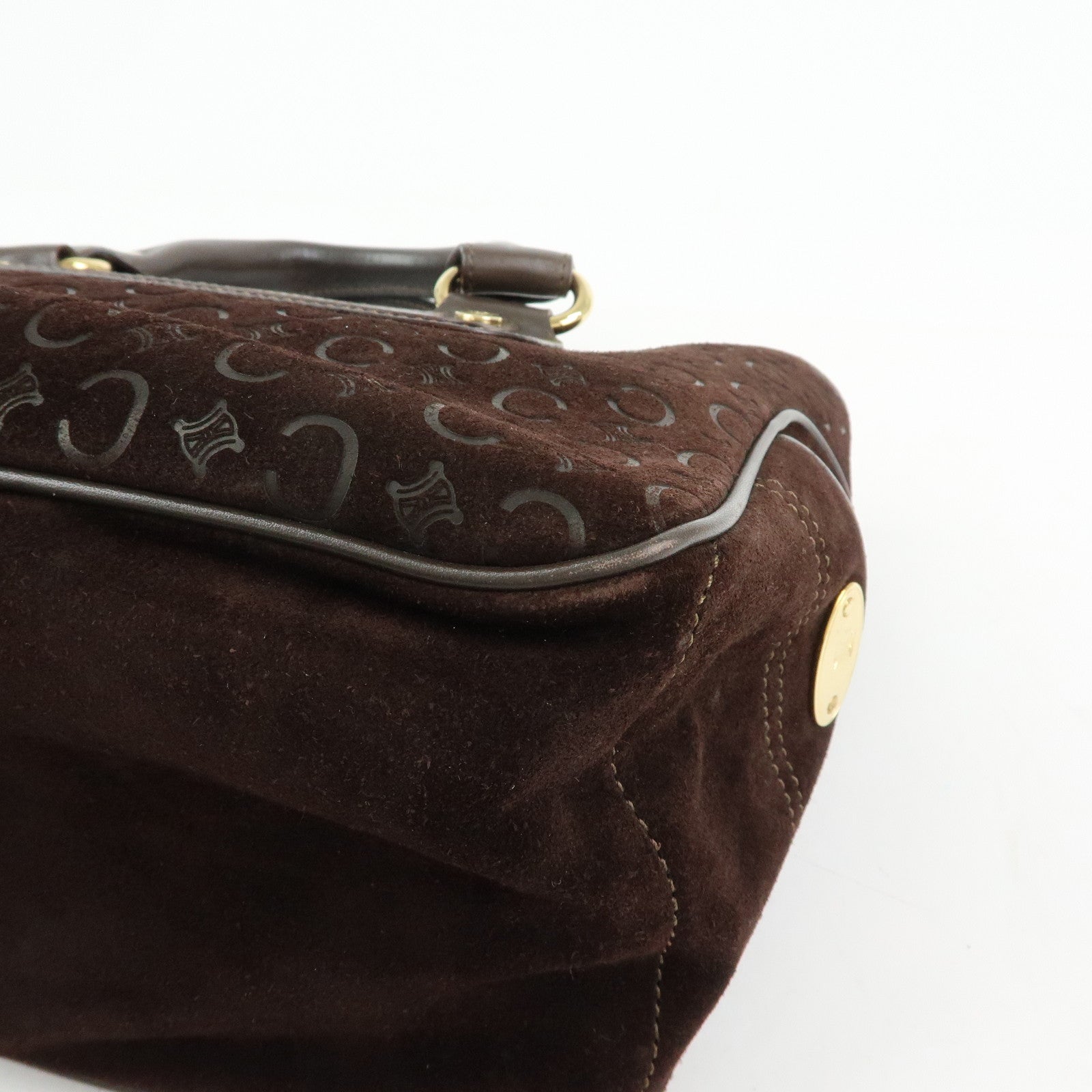 CELINE C Macadam Suede Leather Boogie Bag Hand Bag Brown