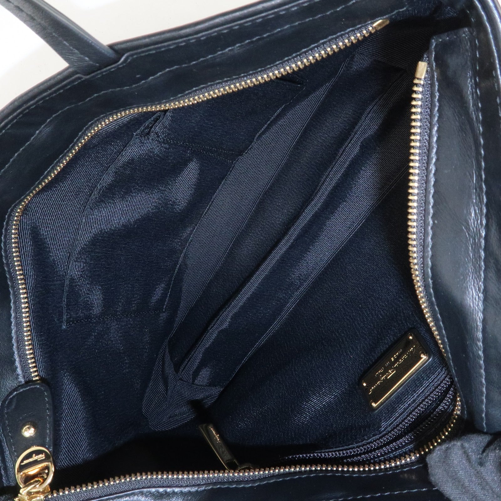 Ferragamo Gancini Nylon Leather Tote Bag Hand Bag Leopard Black