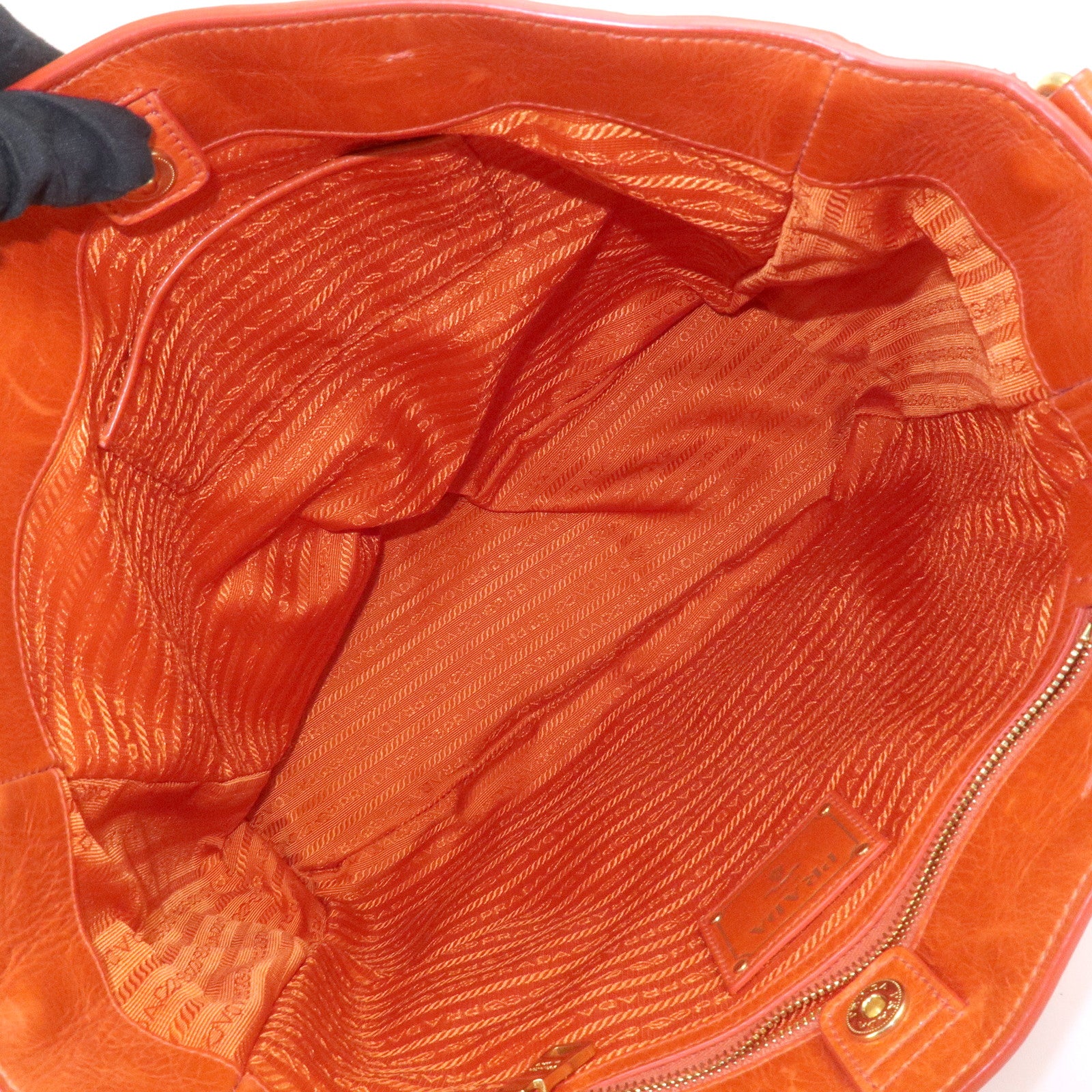 PRADA Logo Leather 2Way Bag Hand Bag Shoulder Bag Orange BN2326