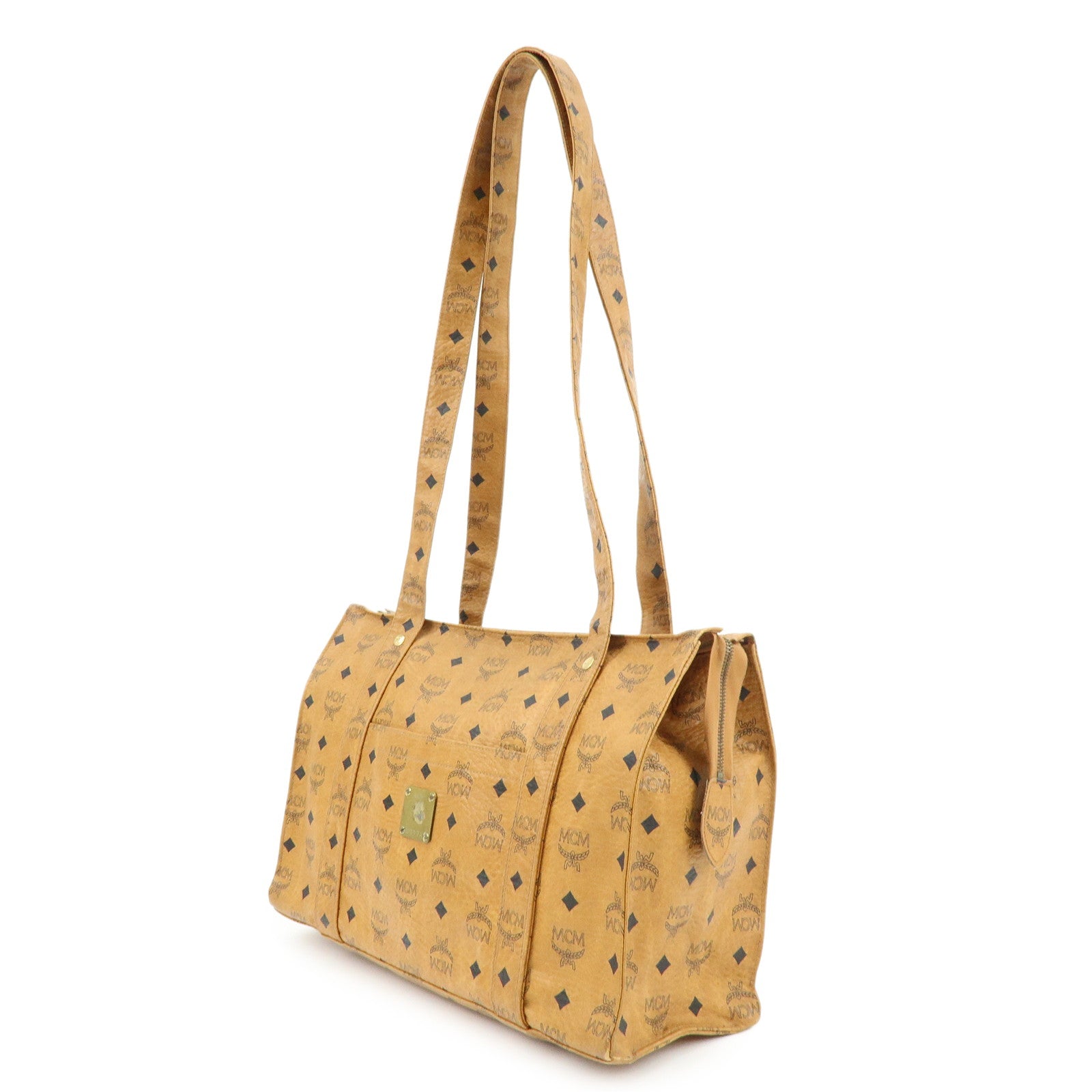 MCM Visetos PVC Tote Bag Shoulder Bag Hand Bag Cognac Brown