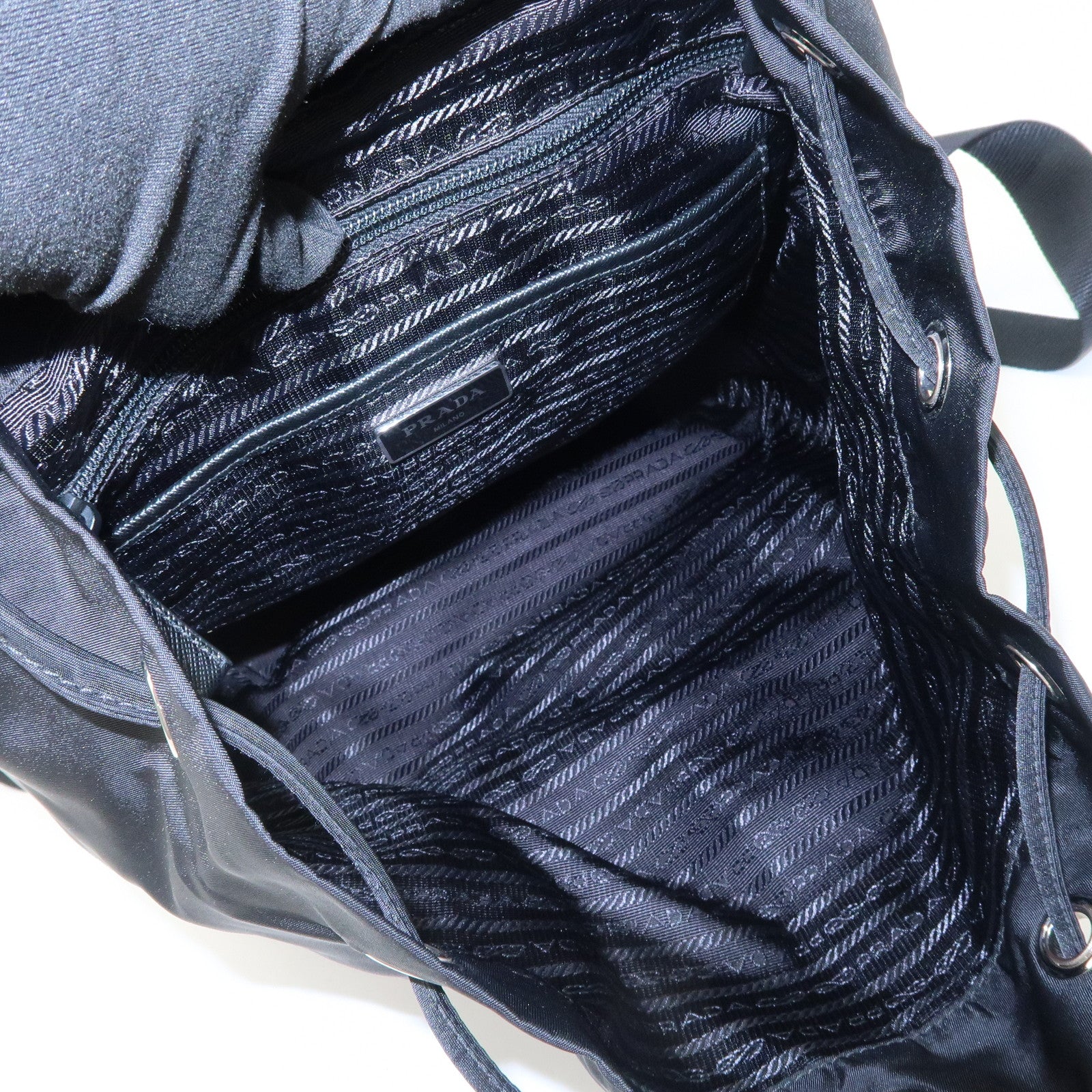 PRADA Triangle Logo Nylon Leather Backpack Rucksack Black 1BZ032