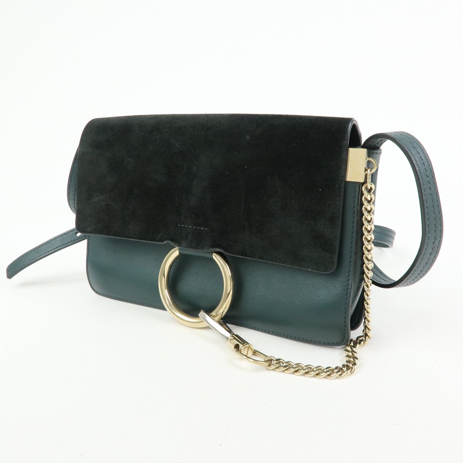 Chloe Faye Suede Leather Shoulder Bag Crossbody Bag Dark Green