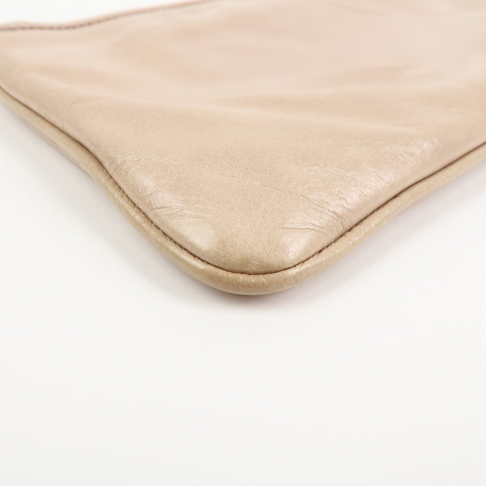 MIU MIU Leather Fur Clutch Bag Pouch Pink Beige 5NH811