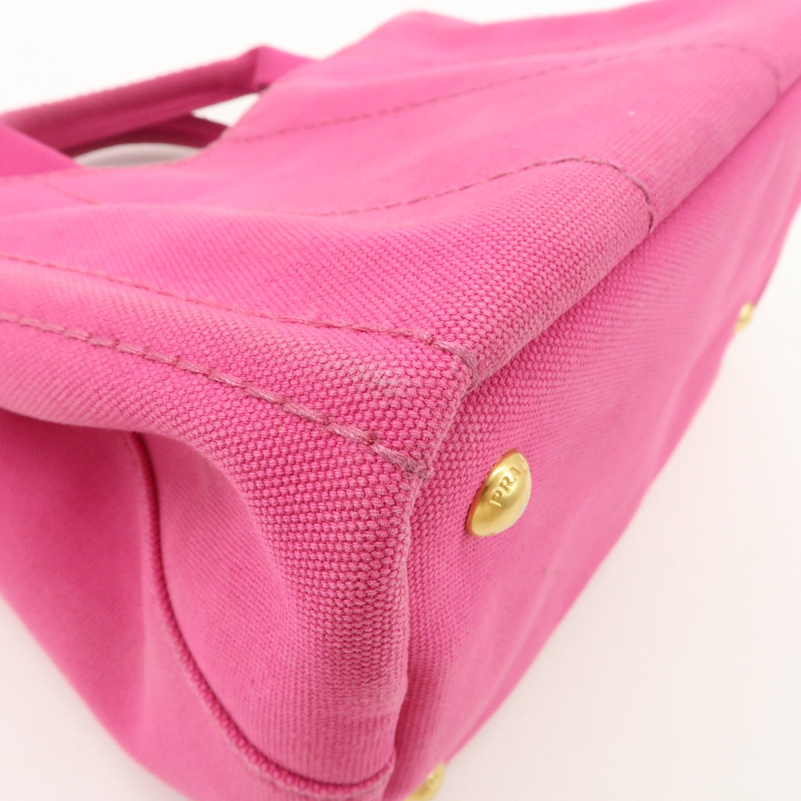 PRADA Logo Canapa Mini Canvas Tote Bag Hand Bag Pink BN2439 Used