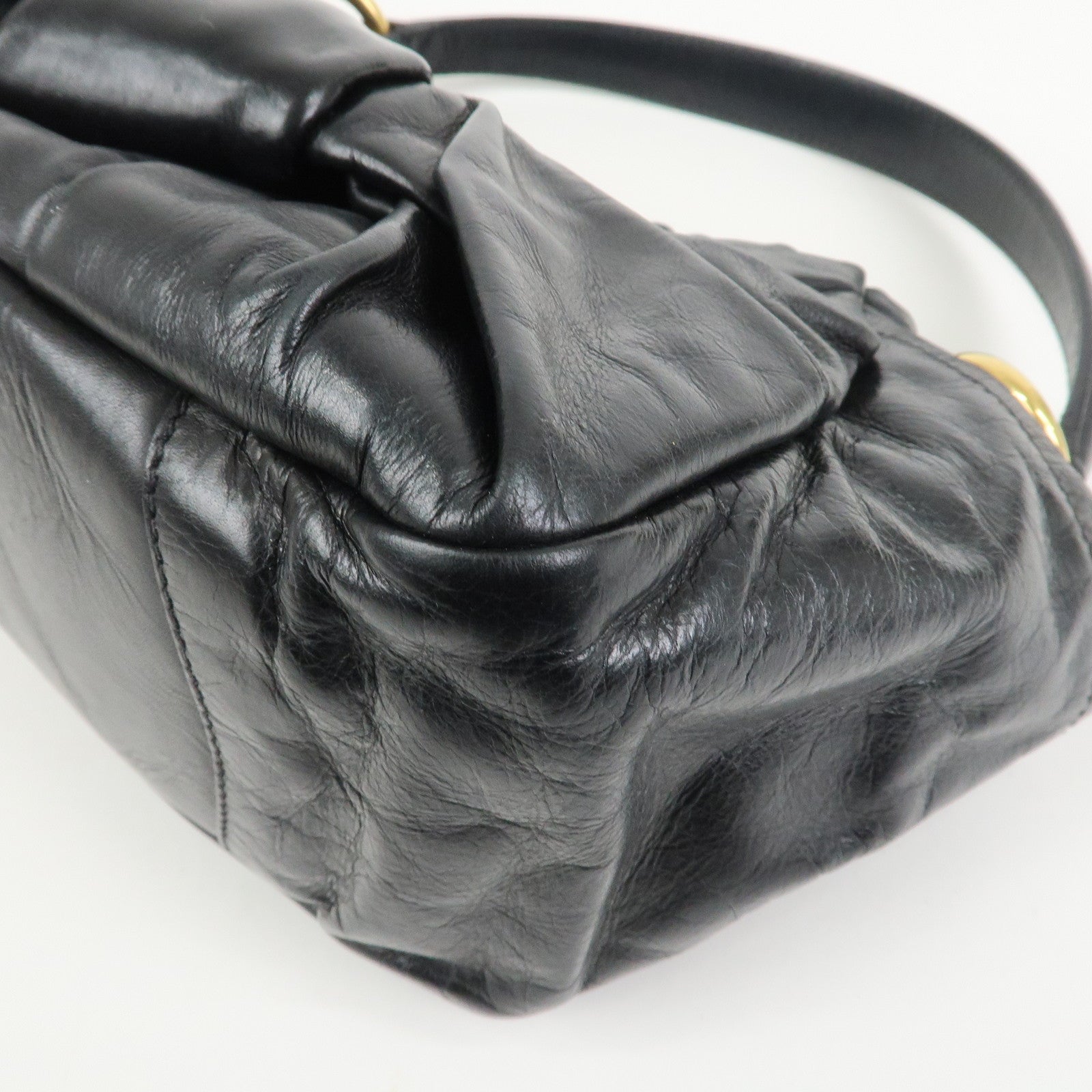 PRADA Triangle Logo Leather 2Way Bag Hand Bag Black BN1642