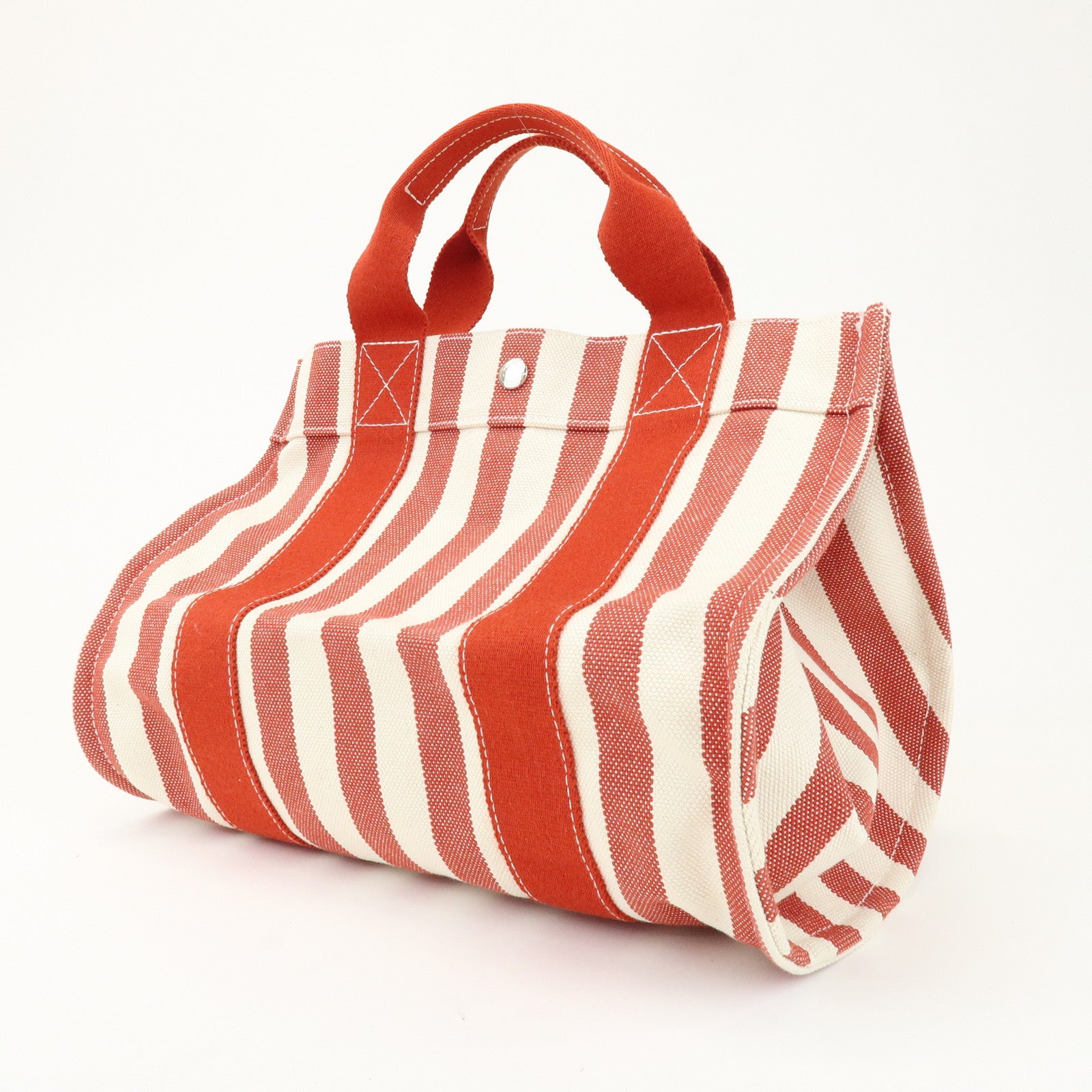 HERMES Canvas Cannes PM Tote Bag Hand Bag Red White