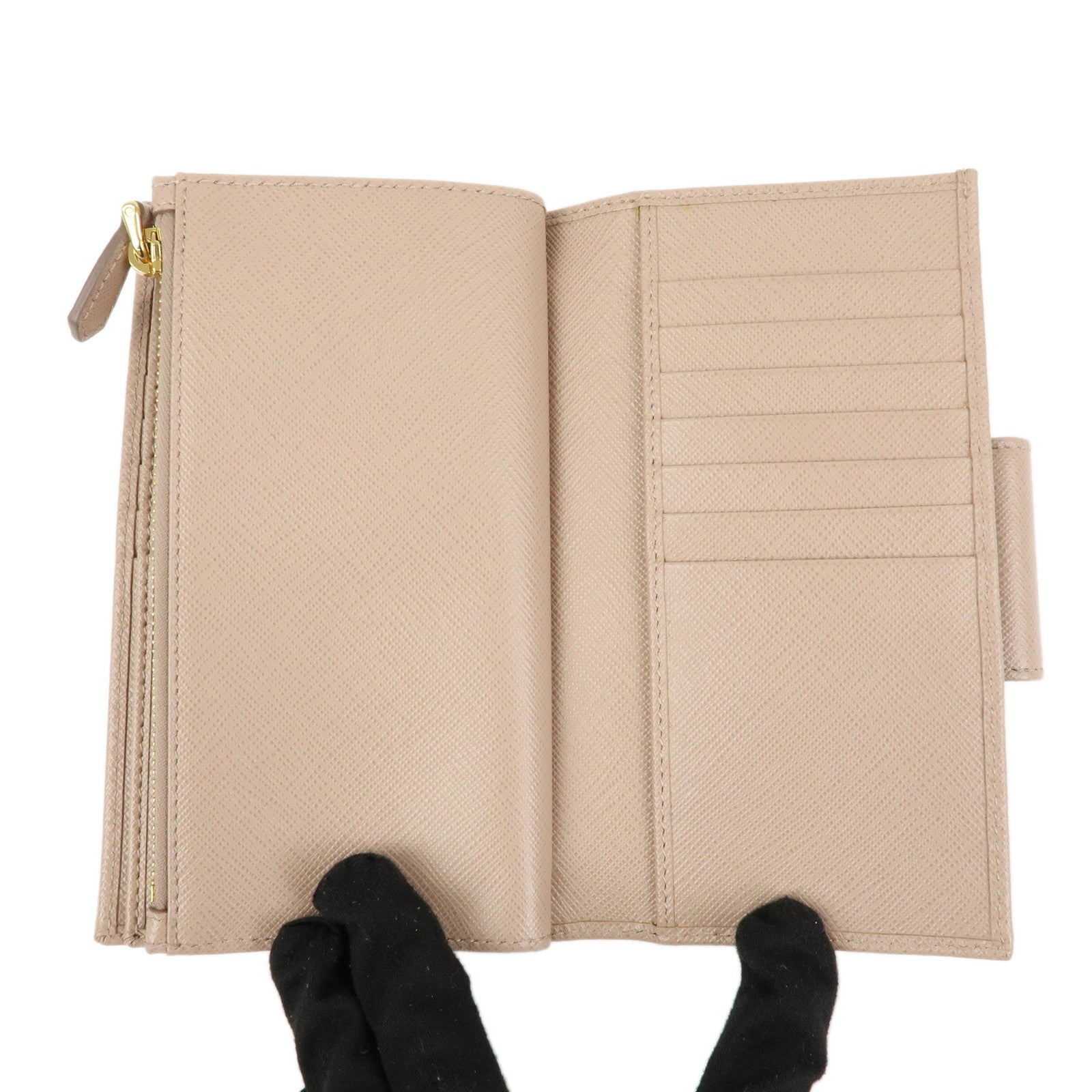 PRADA Logo Saffiano Leather Flap Long Wallet Pink Beige 1ML005