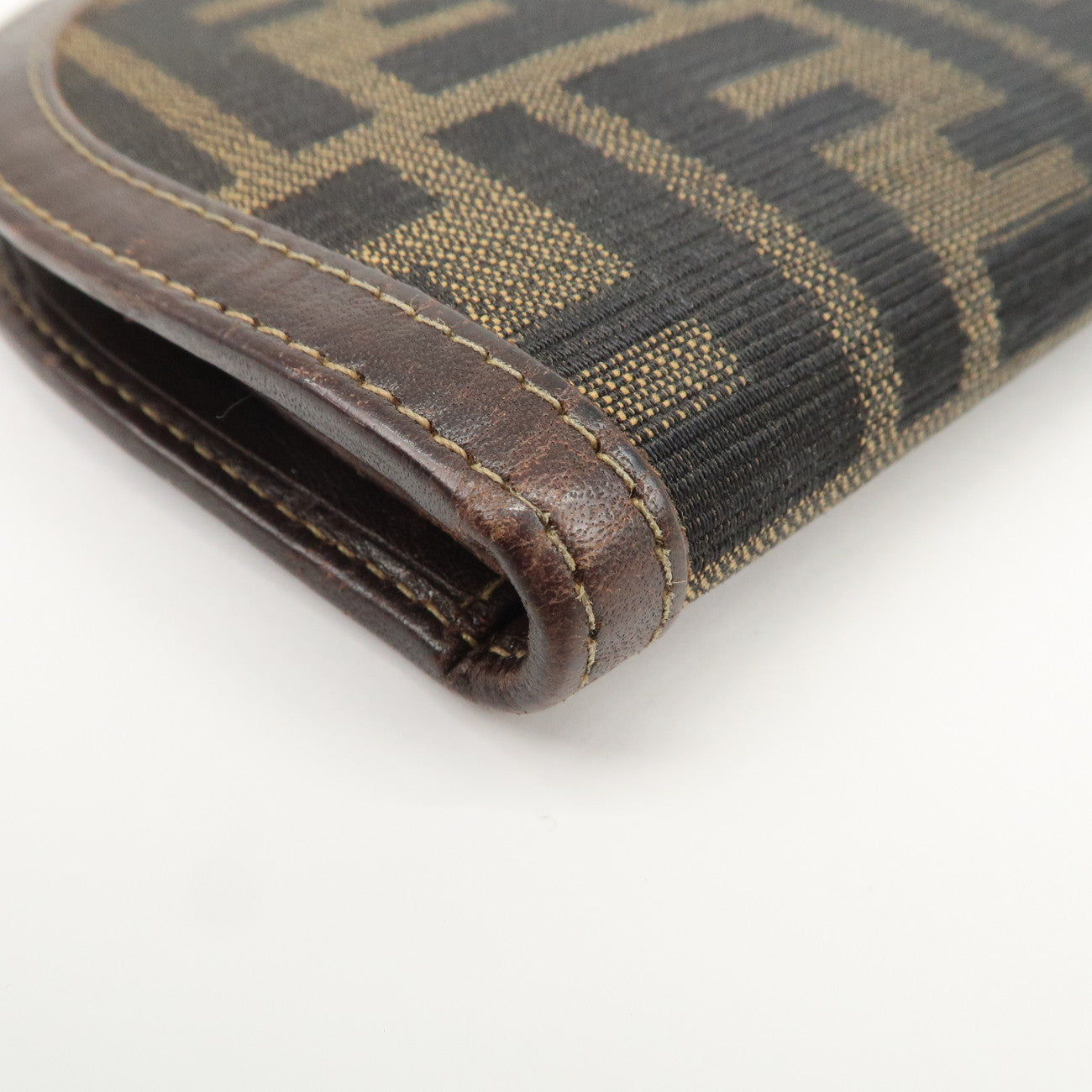 FENDI Zucca Canvas Leather Compact Wallet Black Brown 01223